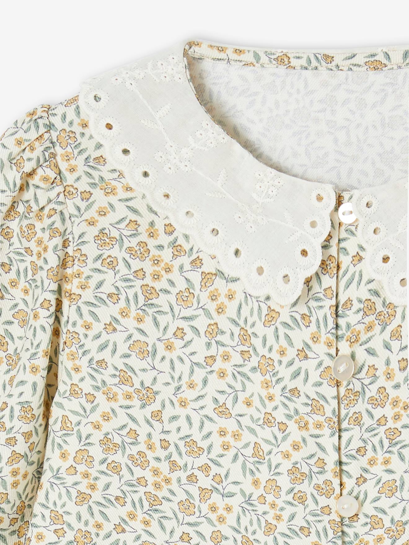 Blouse impriméé bébé col brodé vieux rose