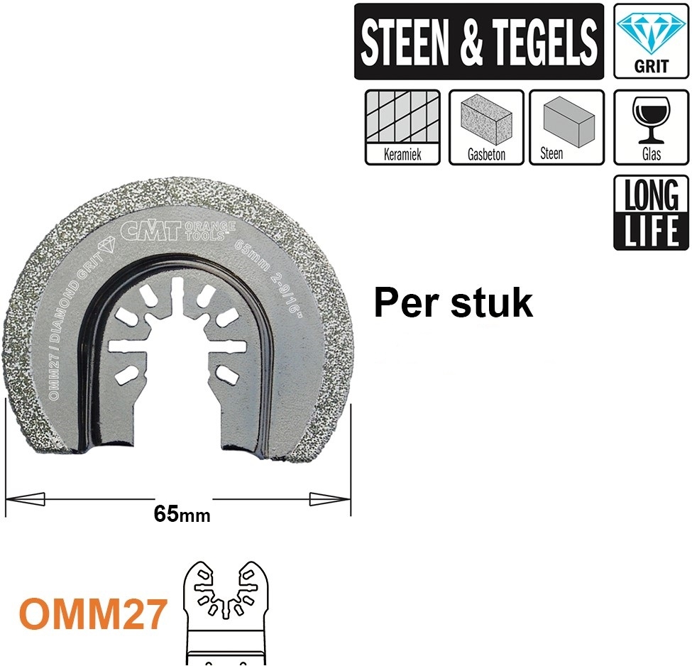 Lamă de ferăstrău multifuncțională CMT OMM27-x1 cu granulație diamantată rotundă, 65 mm, 1 bucată