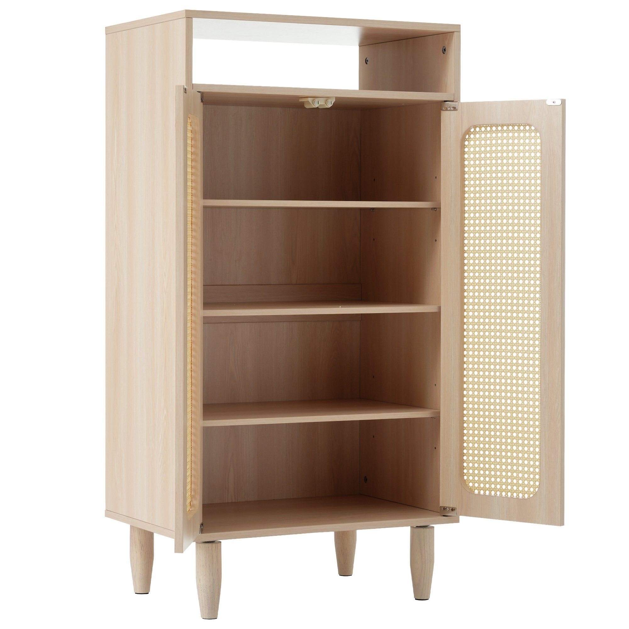 Merax Highboard, mit Rattantüren und offenen Fach, verstellbare Einlegeböden, Sideboard