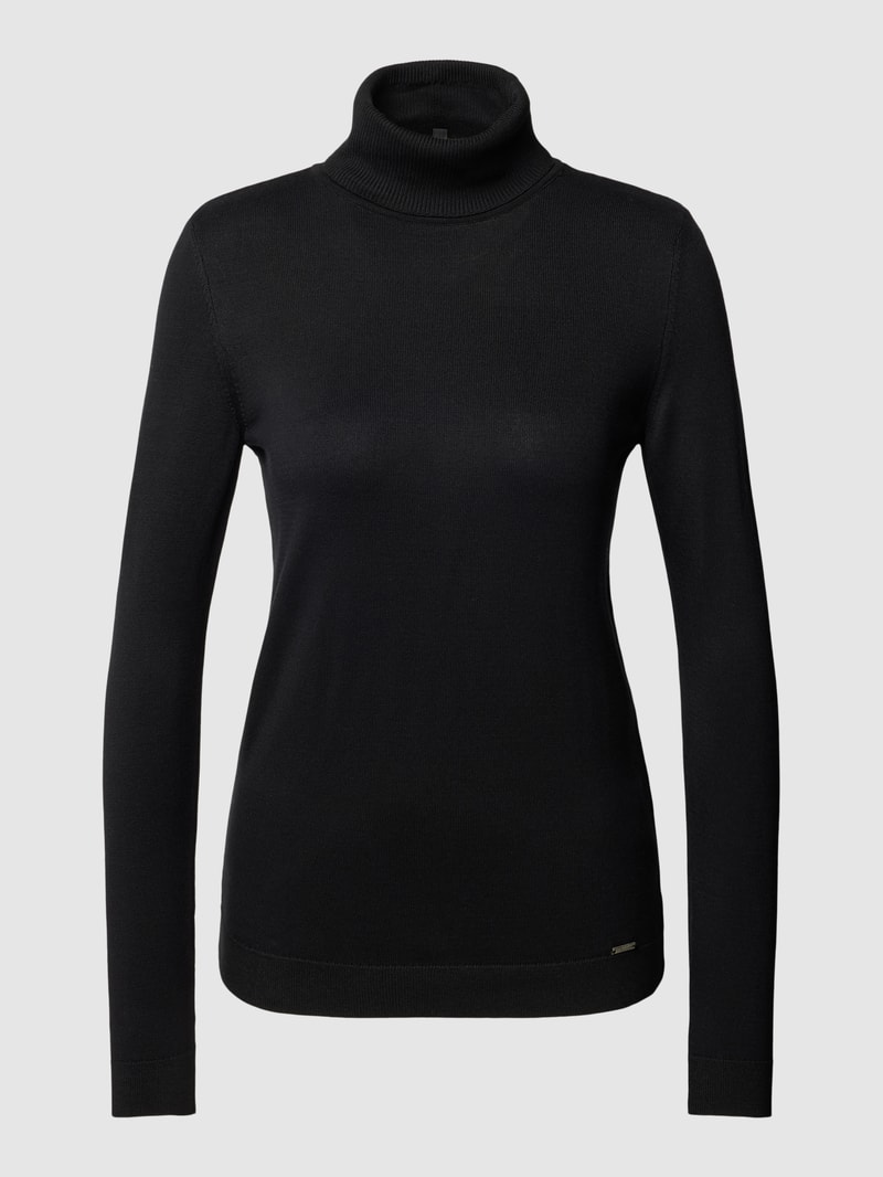 Rollkragenpullover in unifarbenem Design mit Label-Detail in schwarz