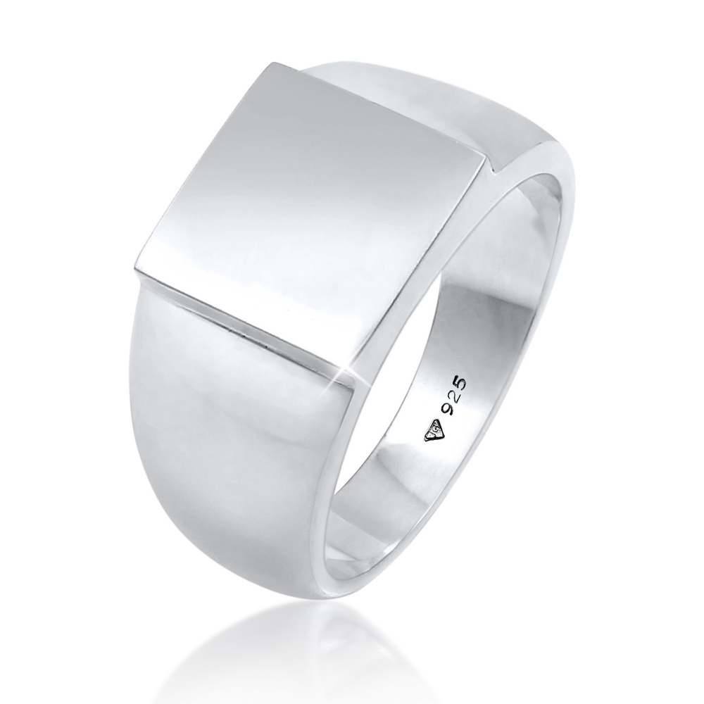 KUZZOI KUZZOI Bague Hommes Sceau Rectangle Brillant Basique Solide en argent sterling 92 Bague