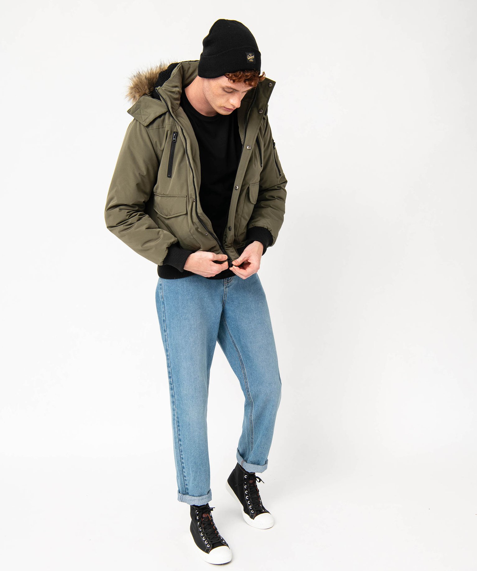 Blouson matelassé à capuche bordée de fourrure imitation ... kaki | GEMO