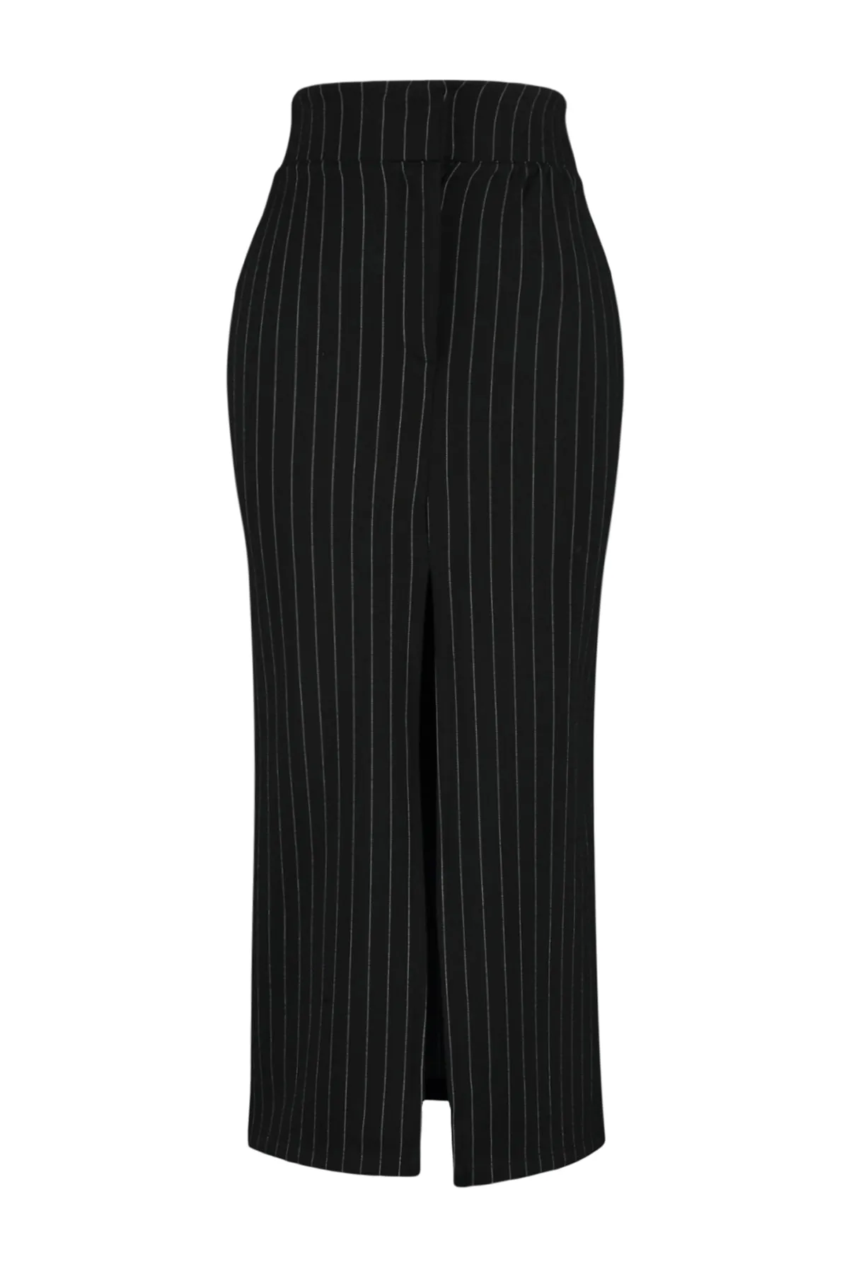 Trendyol Collection  Schwarzer gestreifter Maxi-Strickrock mit Schlitz und hoher Taille TWOSS23ET00376