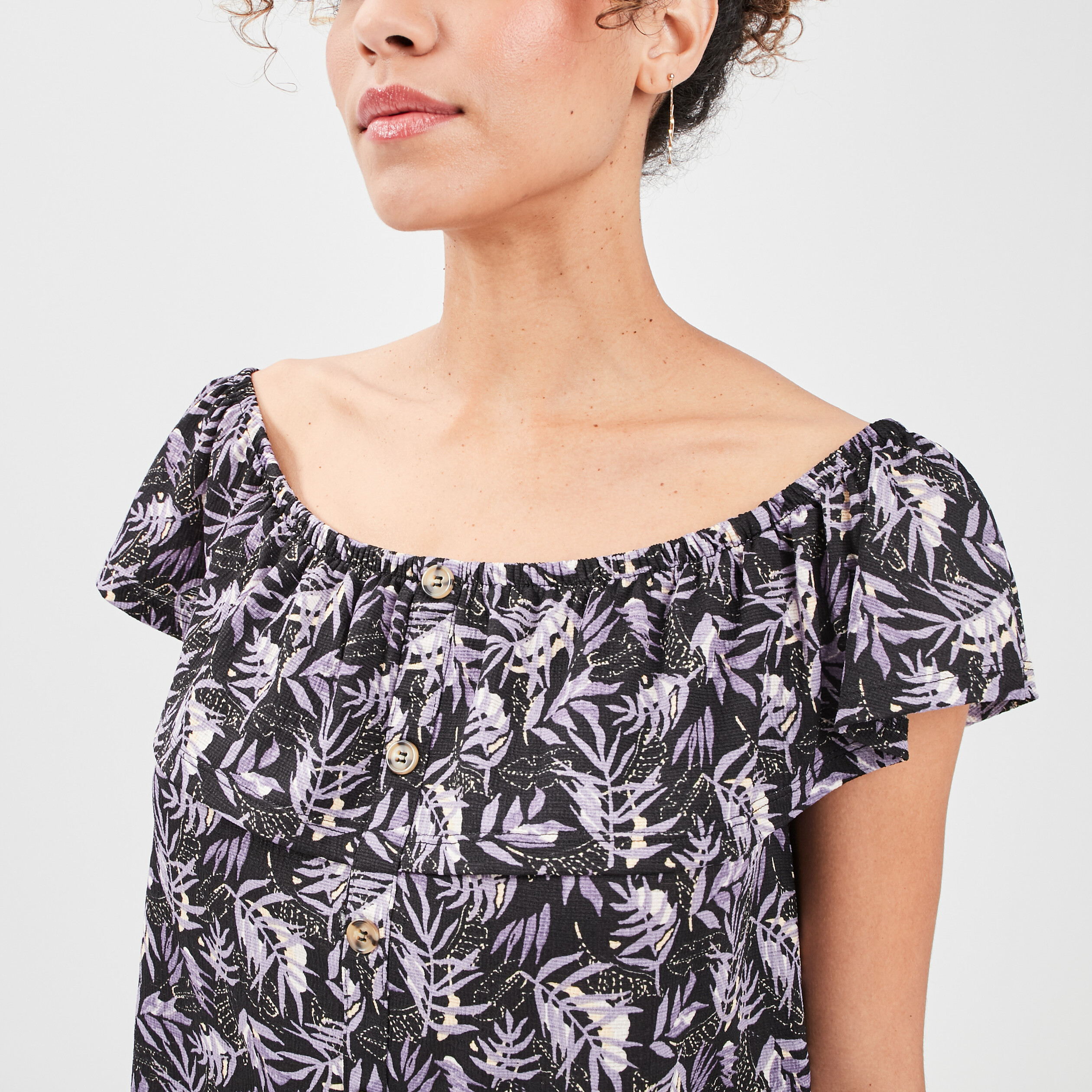 T-shirt col bardot manches courtes noir femme | La Halle
