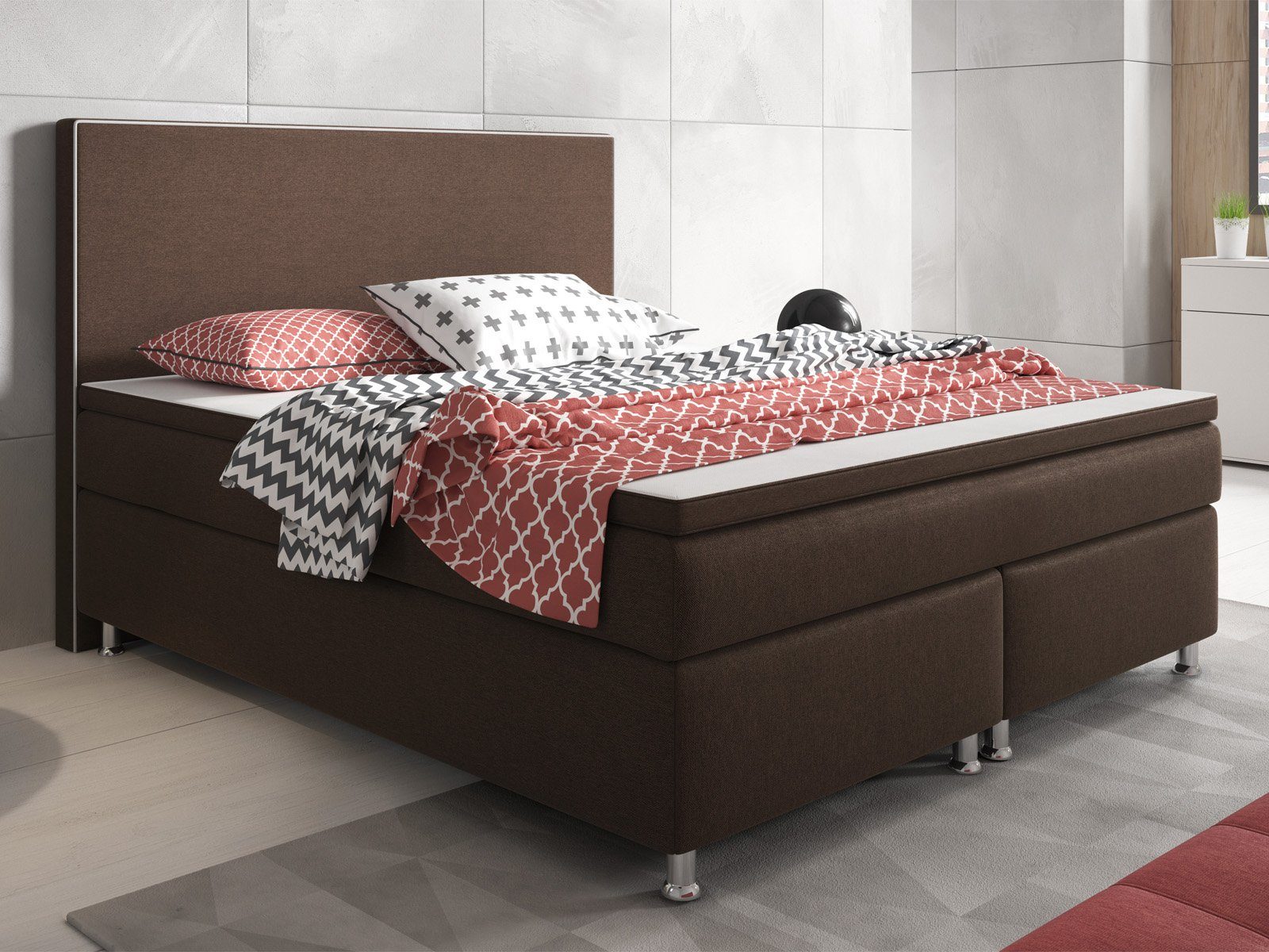 interbed Boxspringbett King Size 180x200 cm 7 Zonen Taschenfederkern Matratze inkl.Topper