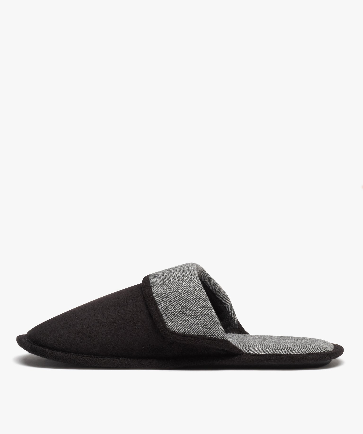 Chaussons homme en velours avec revers motif chevrons gris | GEMO