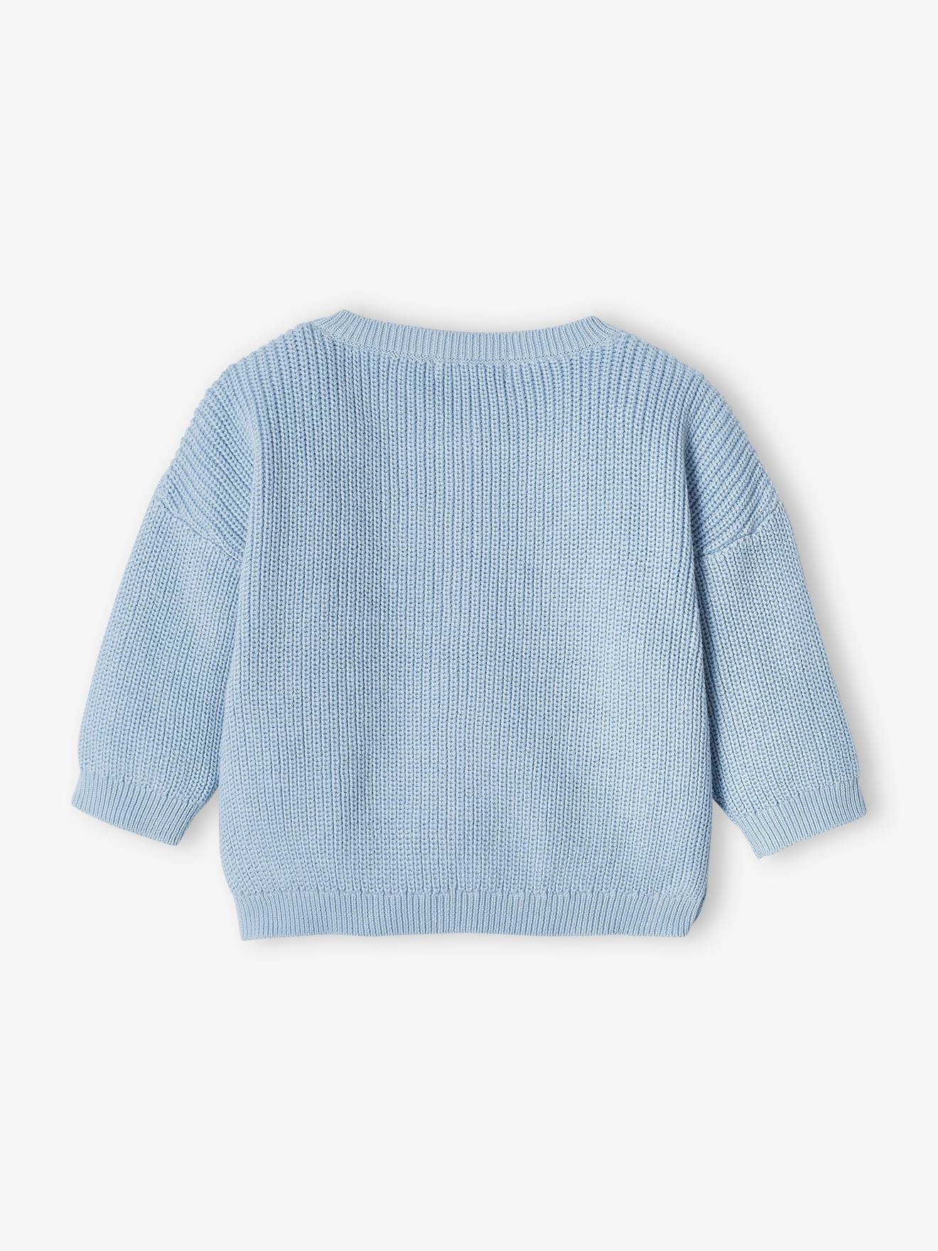 Gilet bébé en côtes anglaises motif irisé bleu ciel