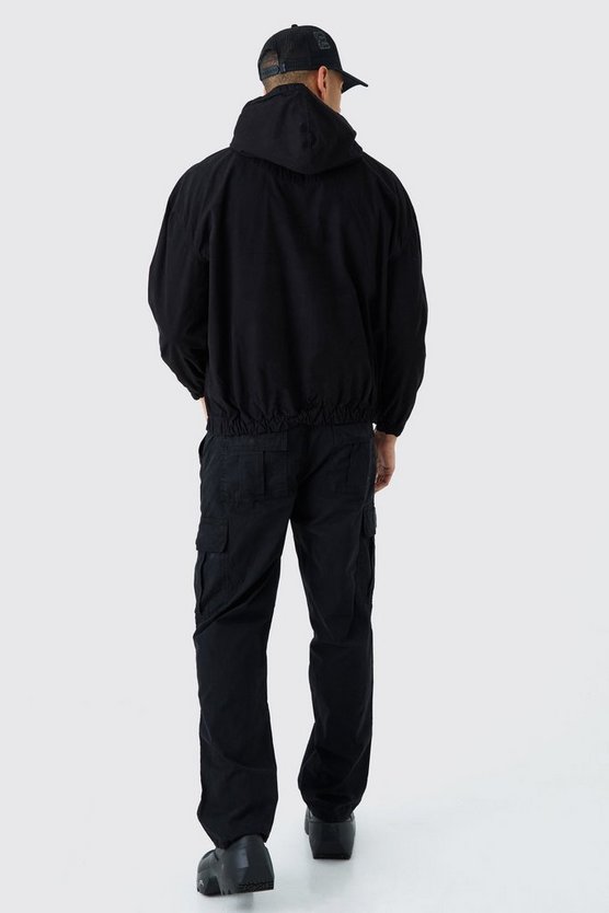 Twill Overshirt mit Plaketten-Detail und Kapuze