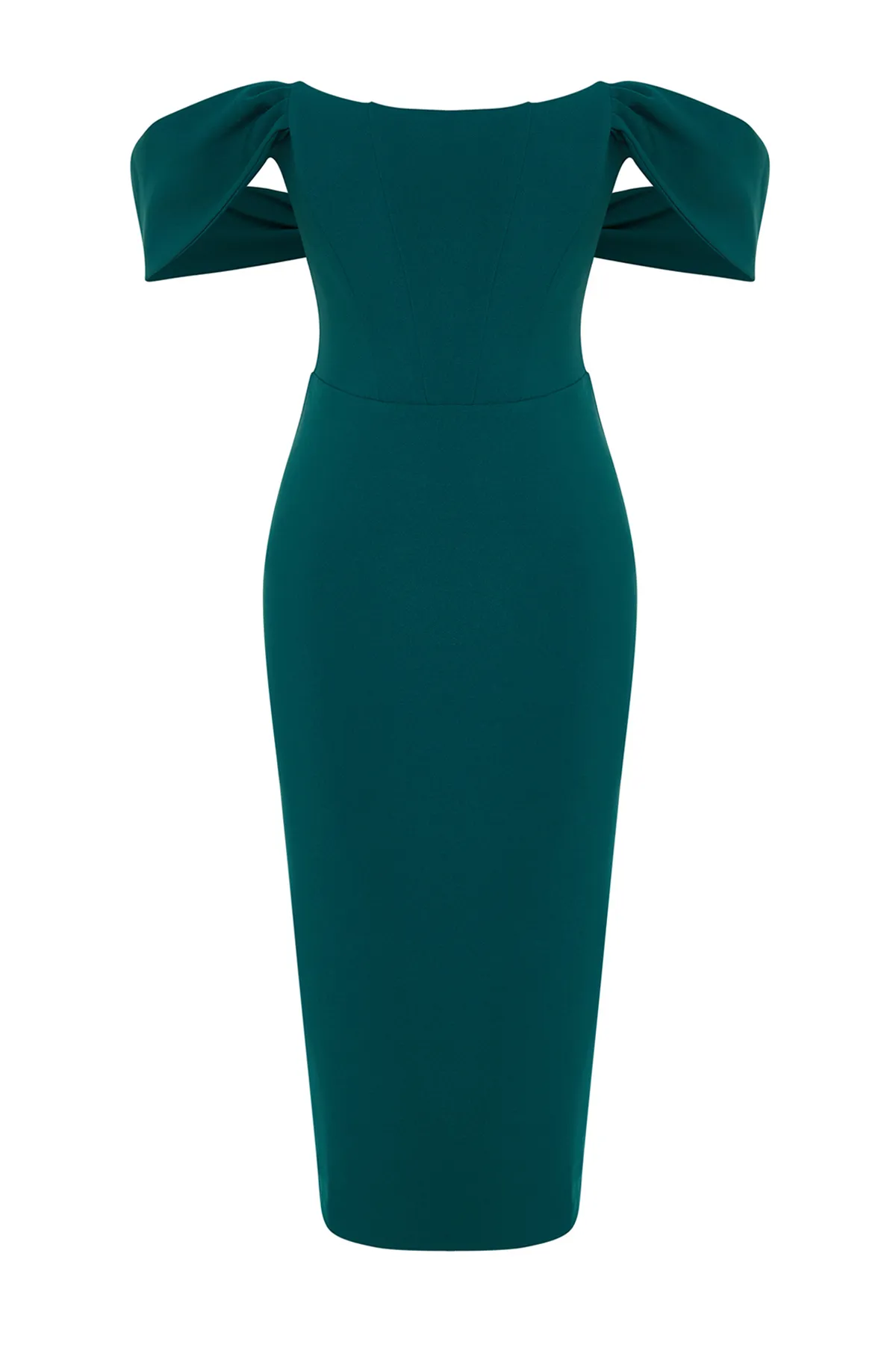 Trendyol Collection  Smaragdgrünes, figurbetontes, elegantes Abendkleid mit gewebtem Korsettdetail TPRSS22EL00097