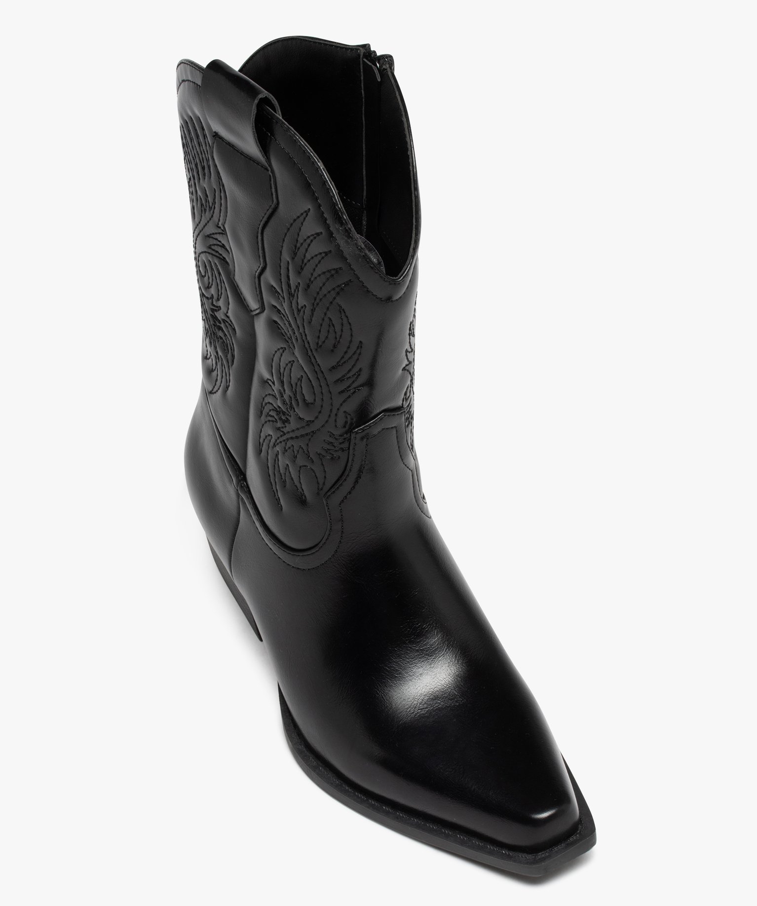 Bottes santiags à bout carré et broderies femme noir | GEMO