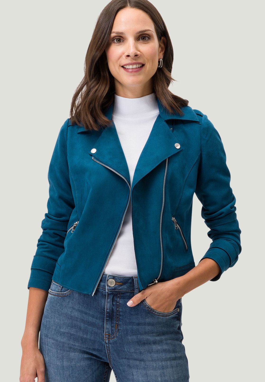 Bikerjacke in Veloursleder-Optik