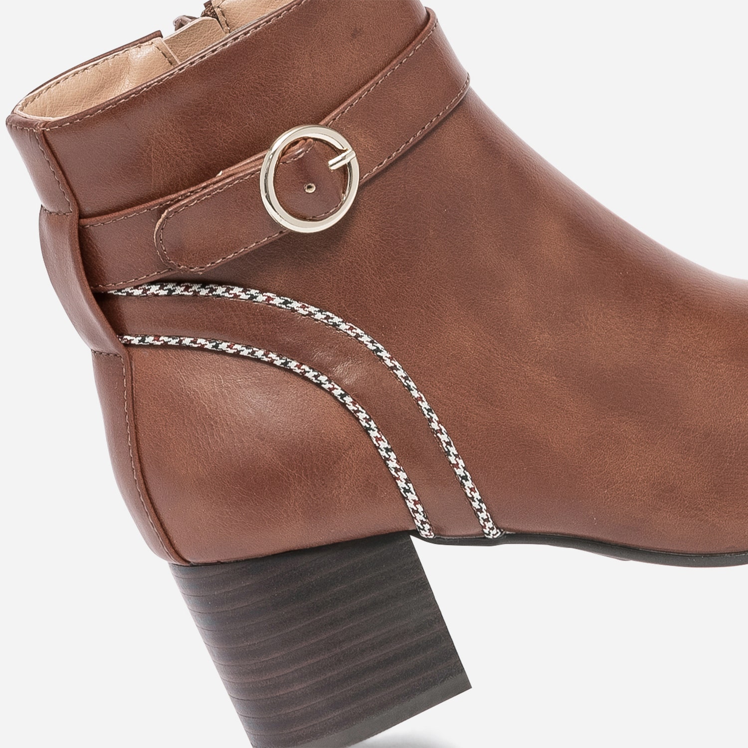 Boots cognac avec biais pied-de-poule