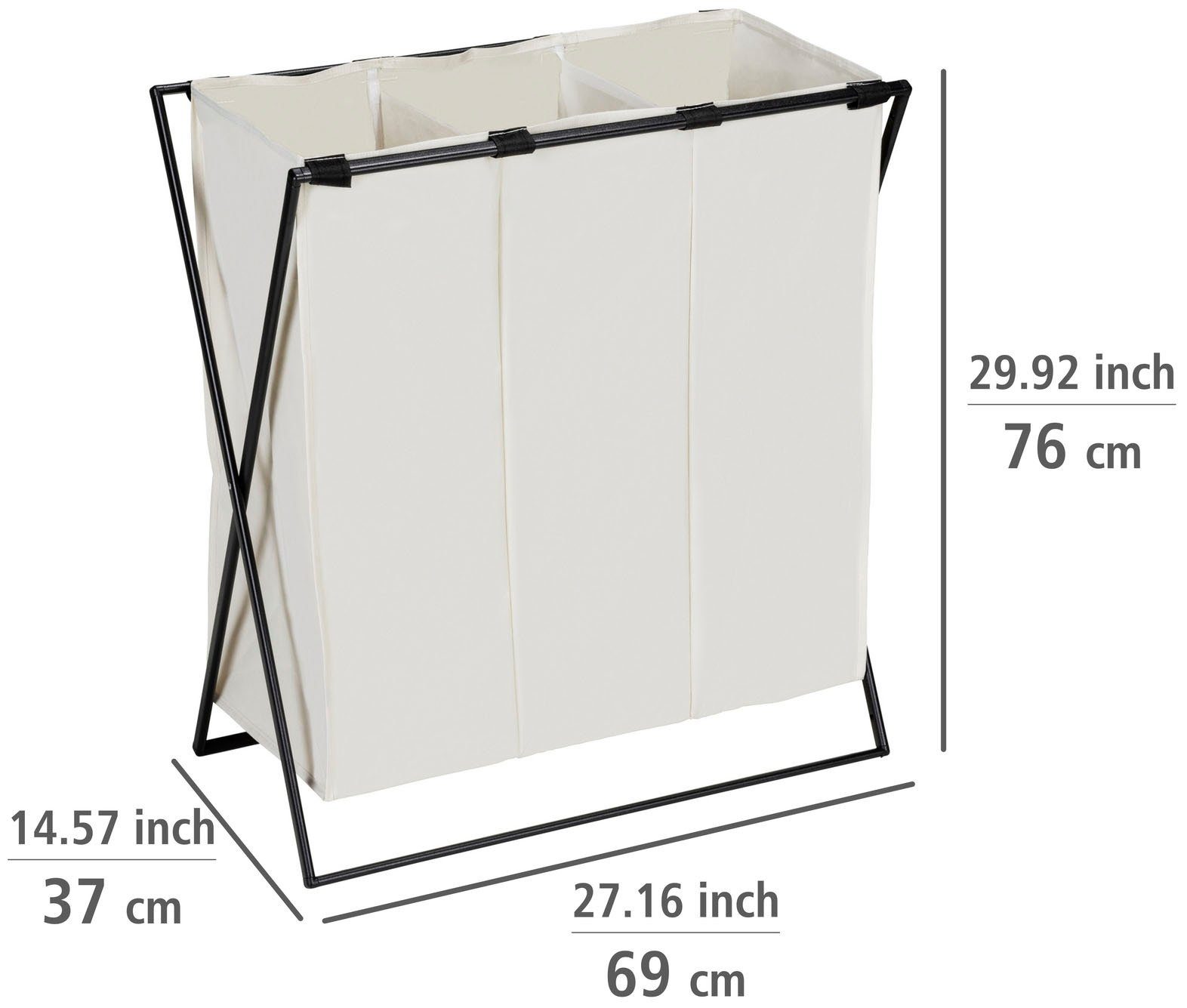 WENKO Wäschesortierer Trio XL, 145 Liter Fassungsvermögen