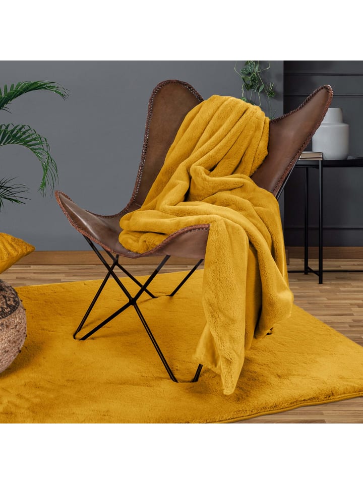 GMD Living Wohndecke HEAVEN in Felloptik in Gelb günstig kaufen
