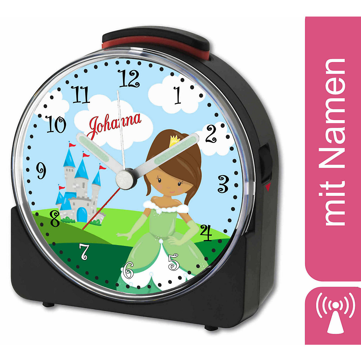 Kinder Funkwecker weiß personalisiert mit Namen Prinzessin