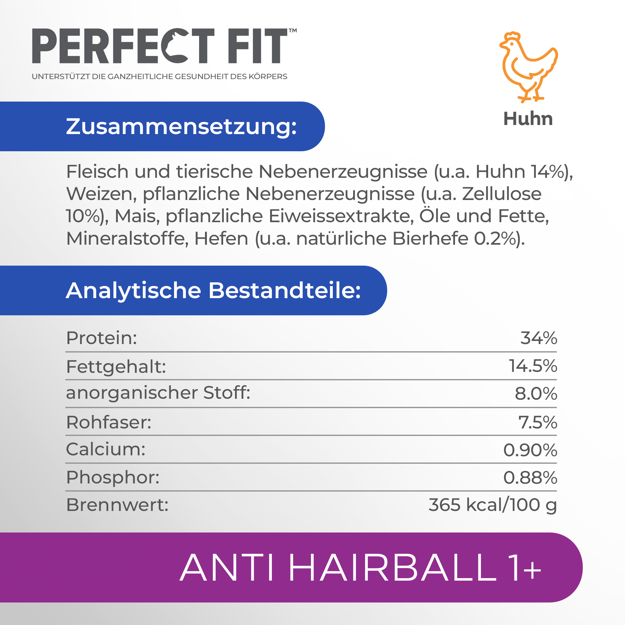 PERFECT FIT Trockenfutter PERFECT FIT Anti-Hairball 1+ mit Huhn 750 g