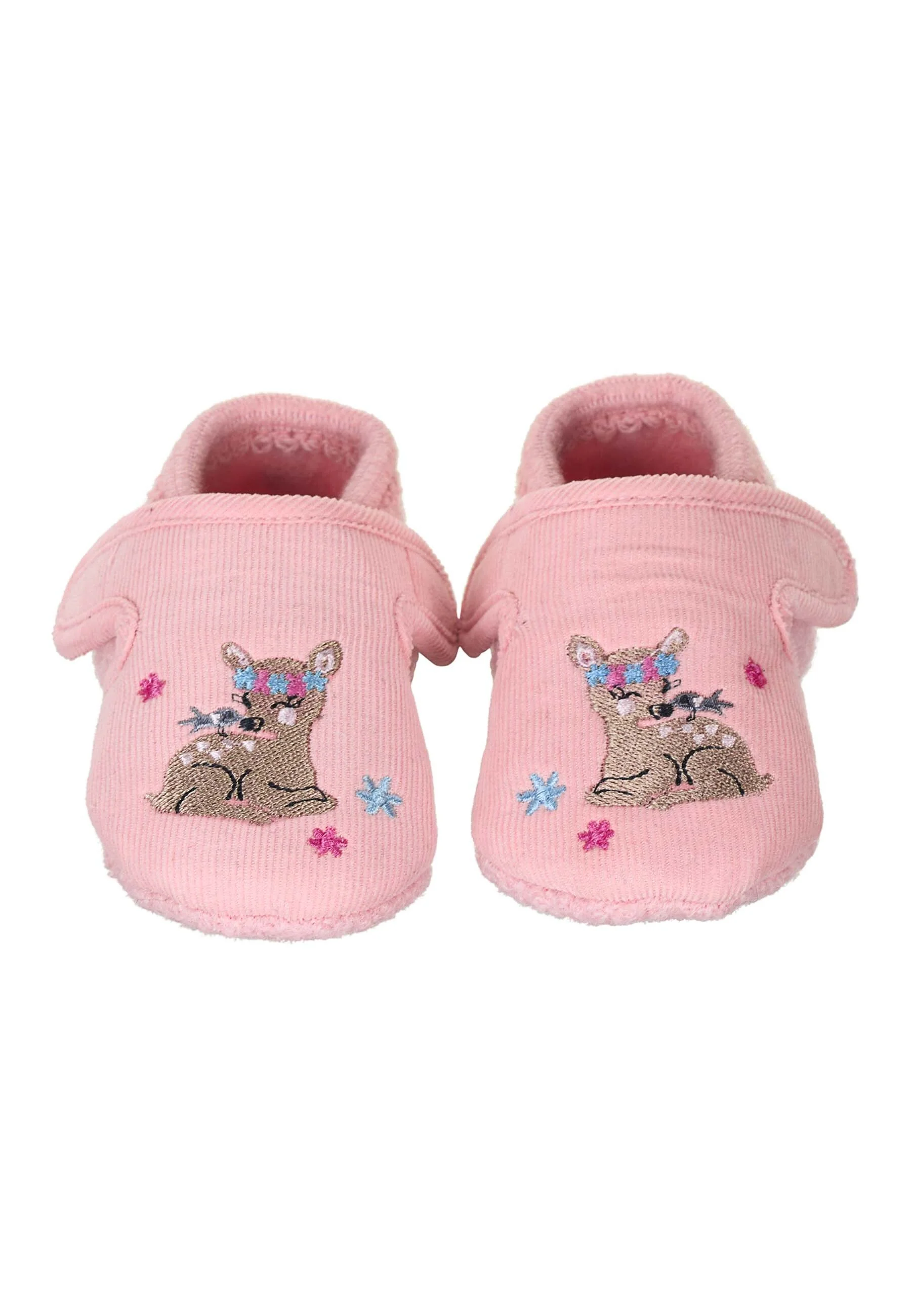 Baby-Krabbelschuhe Reh aus Filz und Cord, Flieder