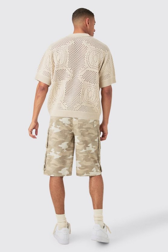 Kastiges strukturiertes Oversize Poloshirt