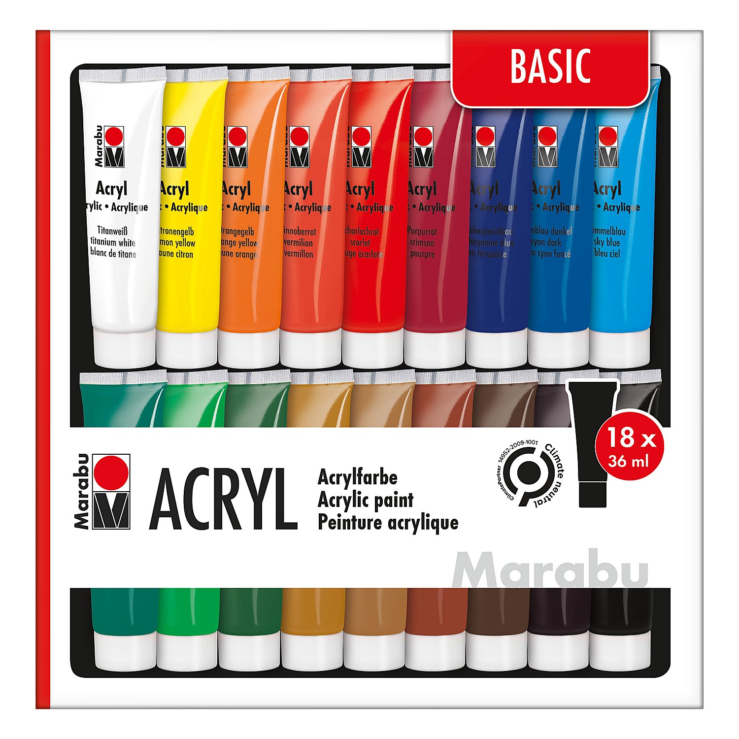 Marabu Acrylfarben, 18x 36 ml