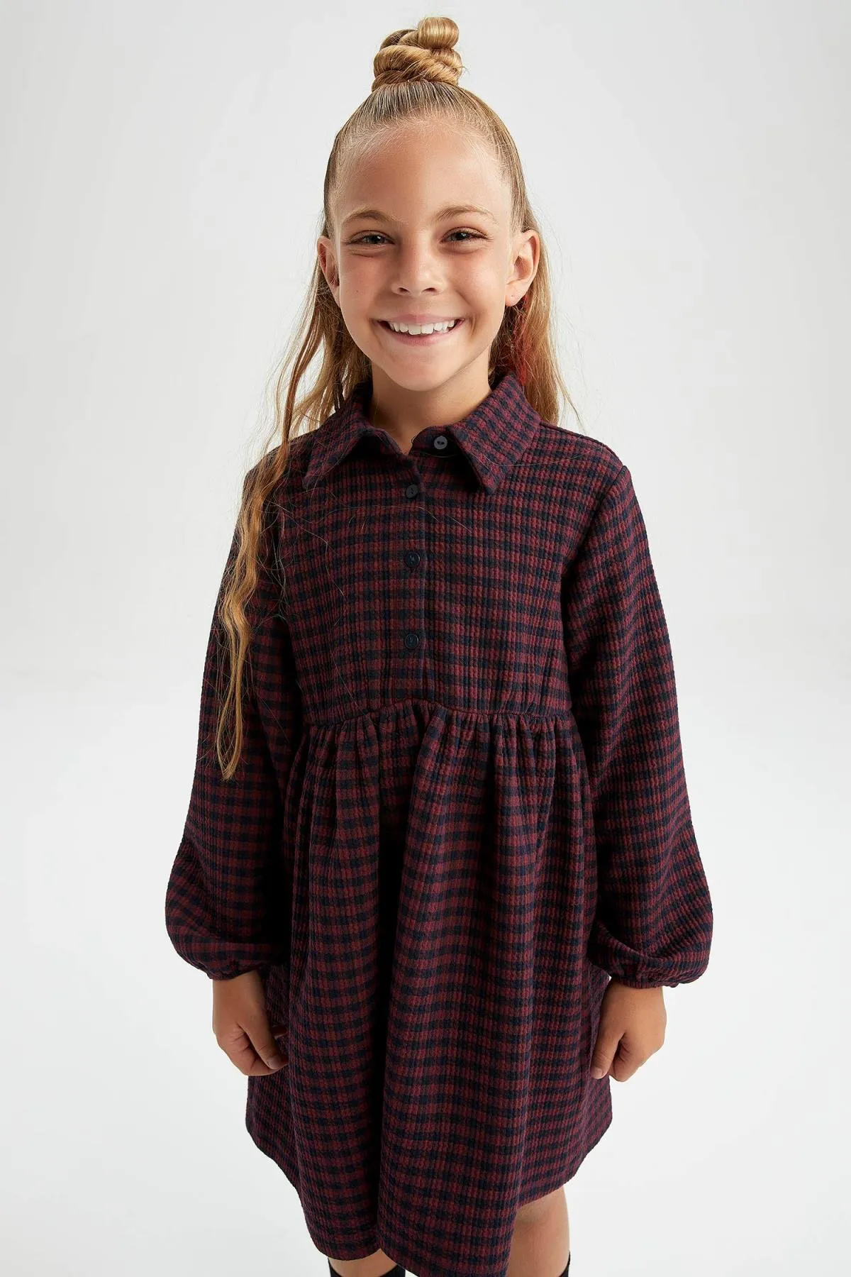 DeFacto  Kariertes Langarmkleid mit Polokragen für Mädchen