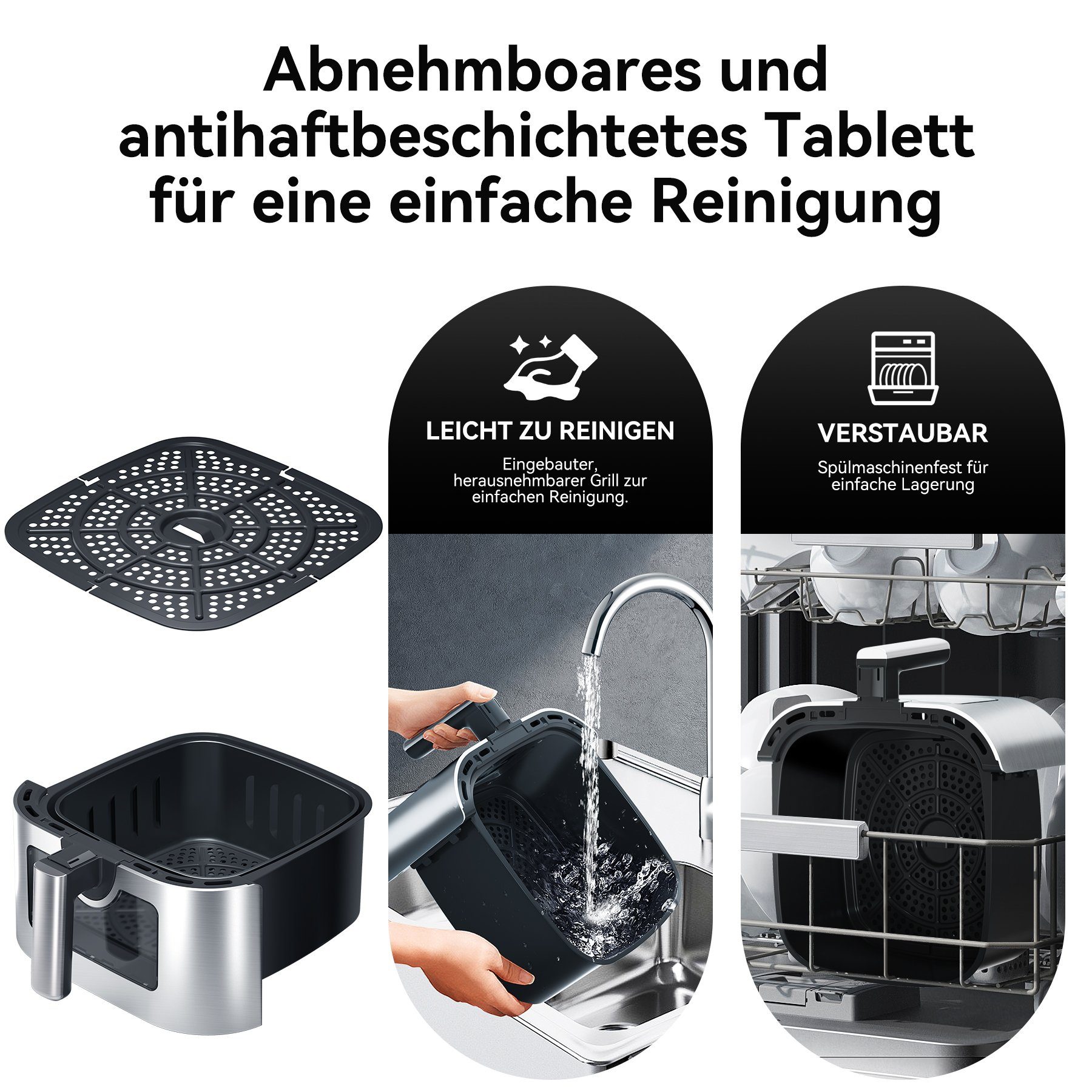 Senmudi Heißluftfritteuse 7.5L Airfryer 10 Programme,LED Touchscreen friteuse, 1800,00 W, Präzise Temperaturregelung 50~200℃, Timer, Fritteuse ohne Öl