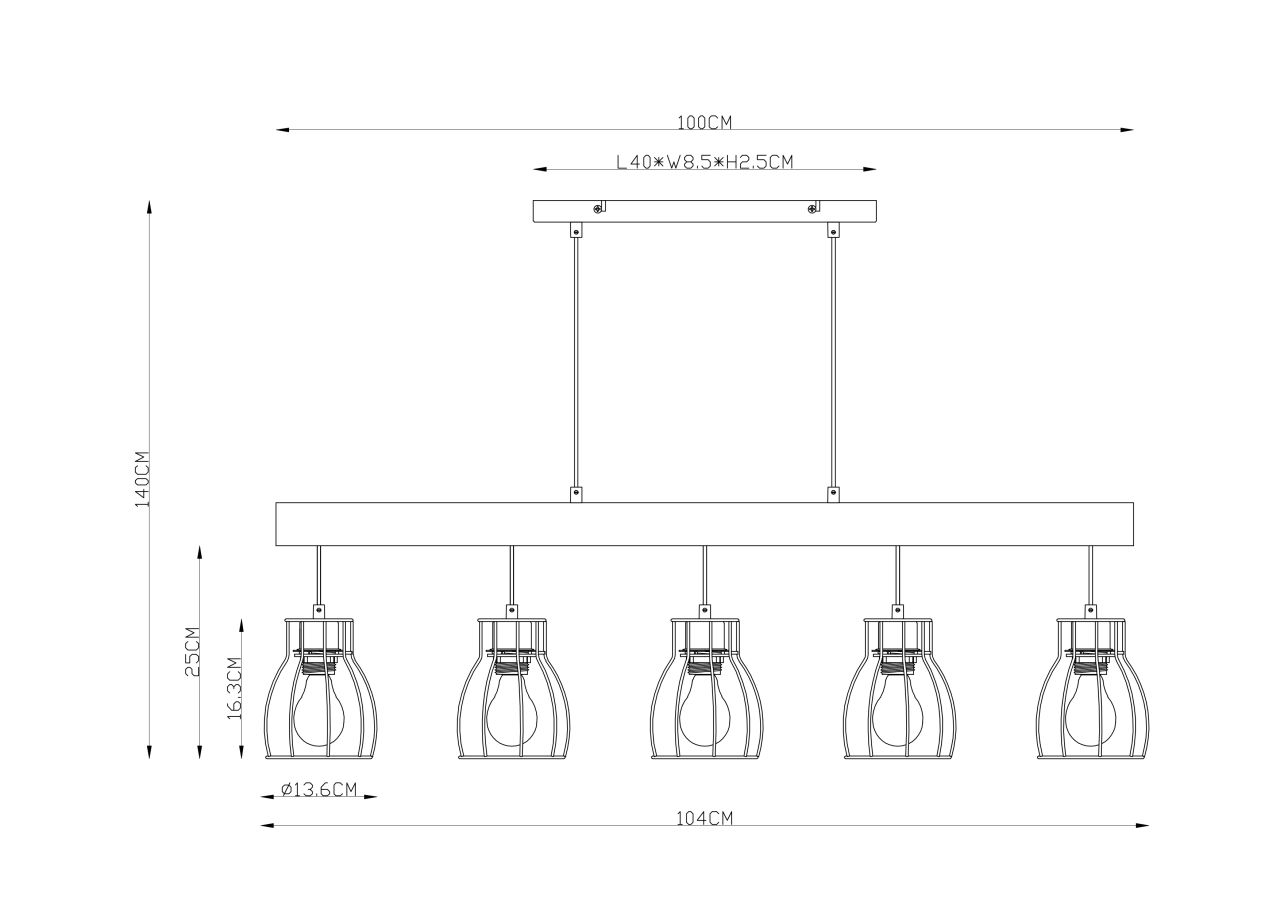 Globo Lighting - MINA - Hängeleuchte Metall schwarz, 5x E27