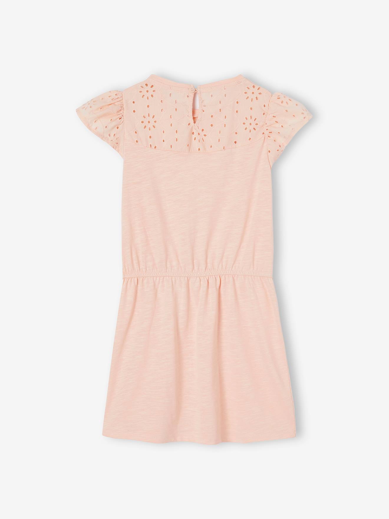Robe fille détails en broderie anglaise blush foncé