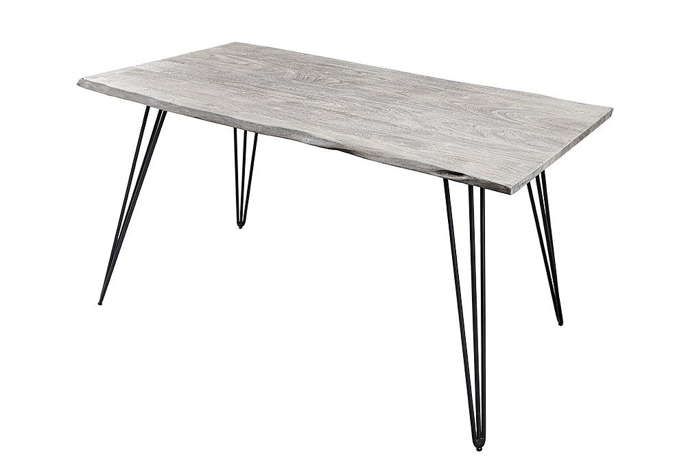 riess-ambiente Baumkantentisch SCORPION 140cm grau / schwarz · 2,5cm Tischplatte (Einzelartikel, 1-St), Küche · Akazie-Massivholz · Metall · Esszimmer · Hairpin Legs · Retro