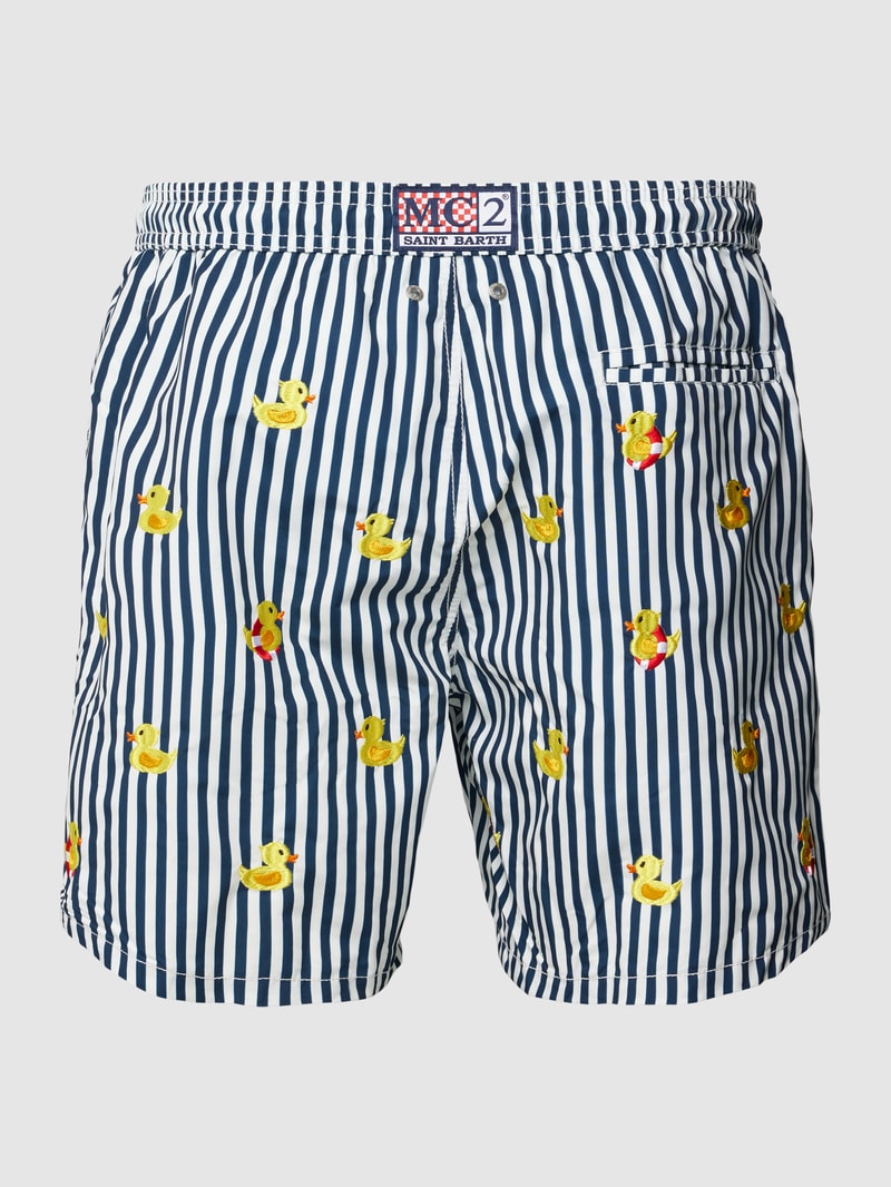 Badehose mit Streifenmuster und Motiv-Stitching in marineblau