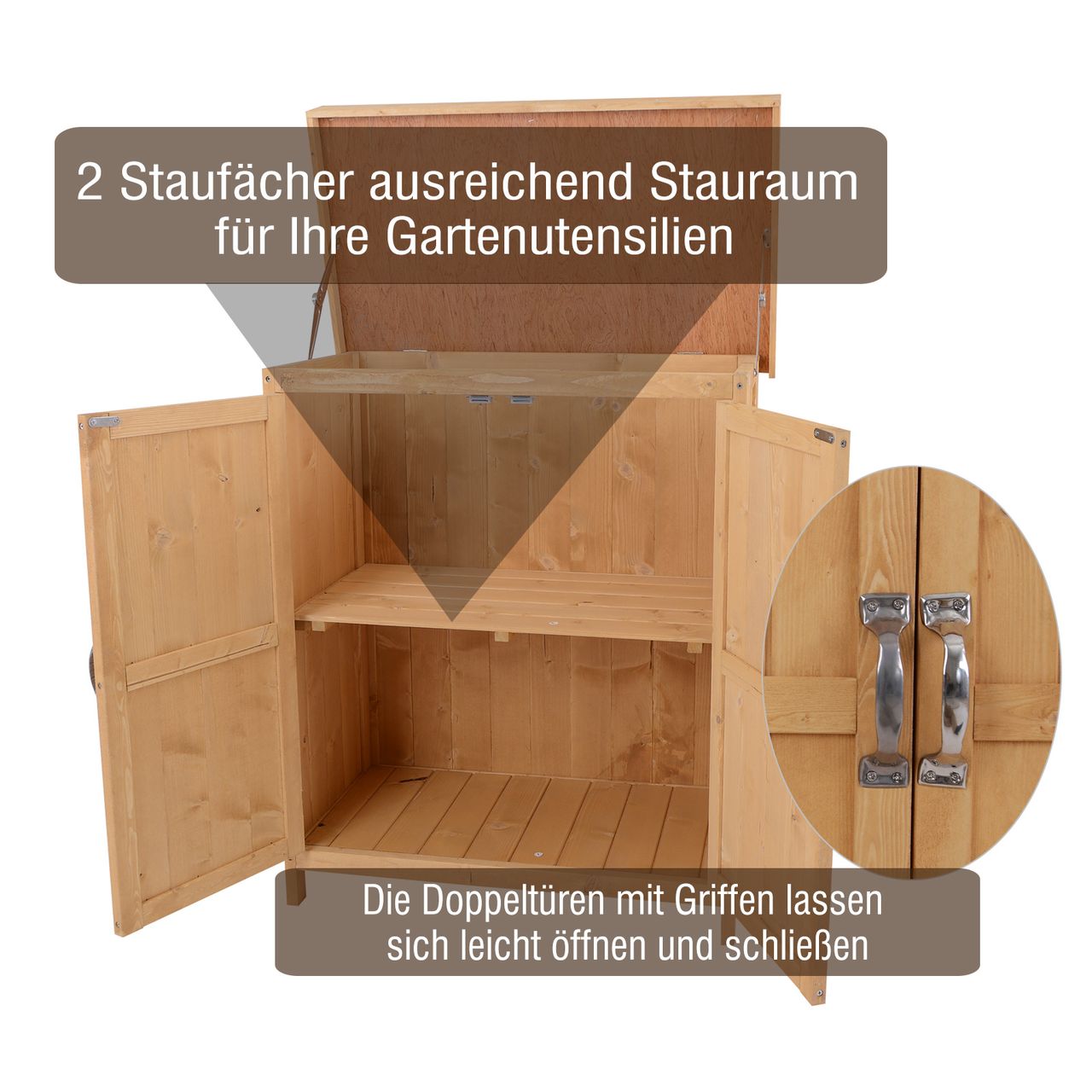 Outsunny Geräteschrank Geräteschuppen Holzschrank 2 Fächer Tannenholz Natur