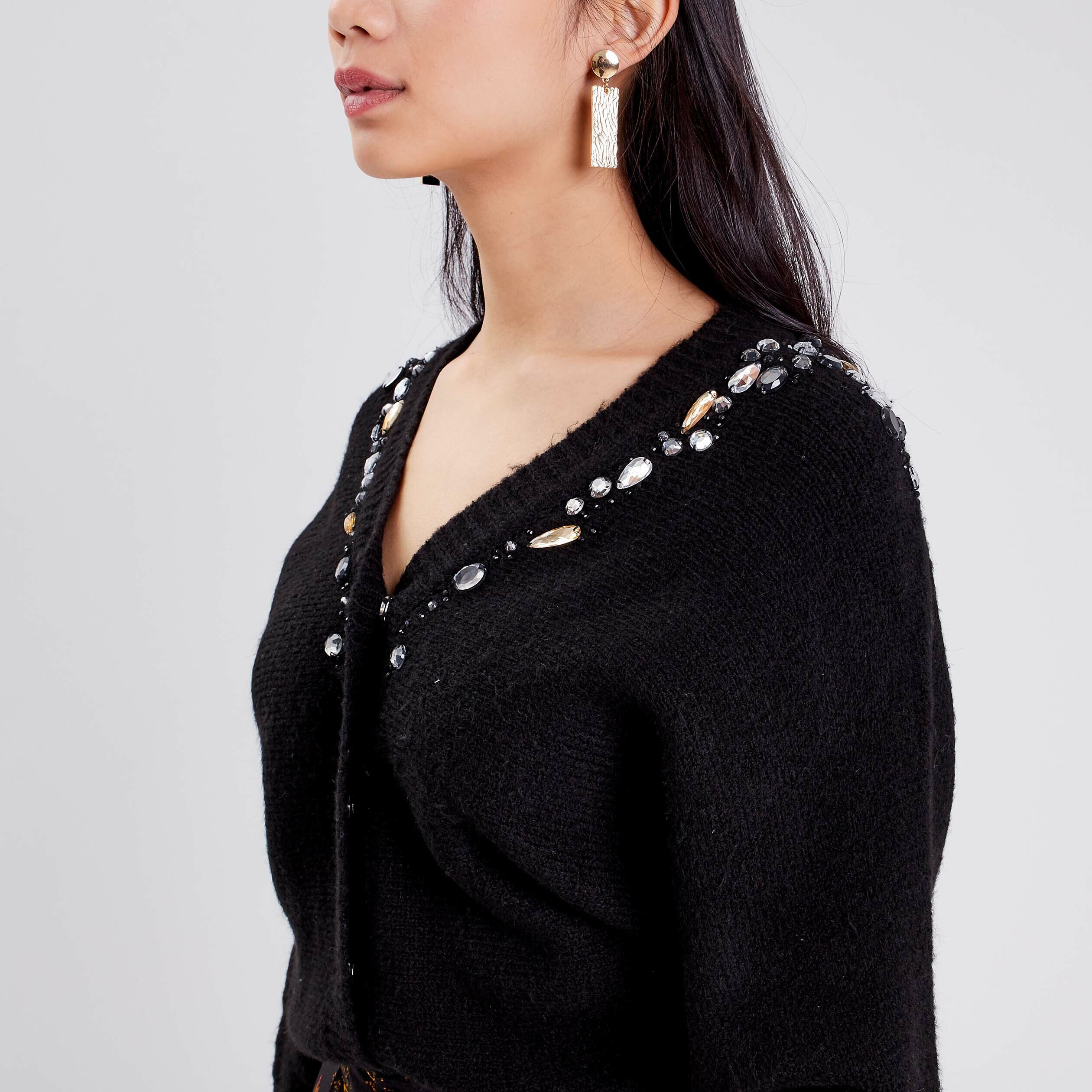Gilet manches longues noir femme | Cache Cache