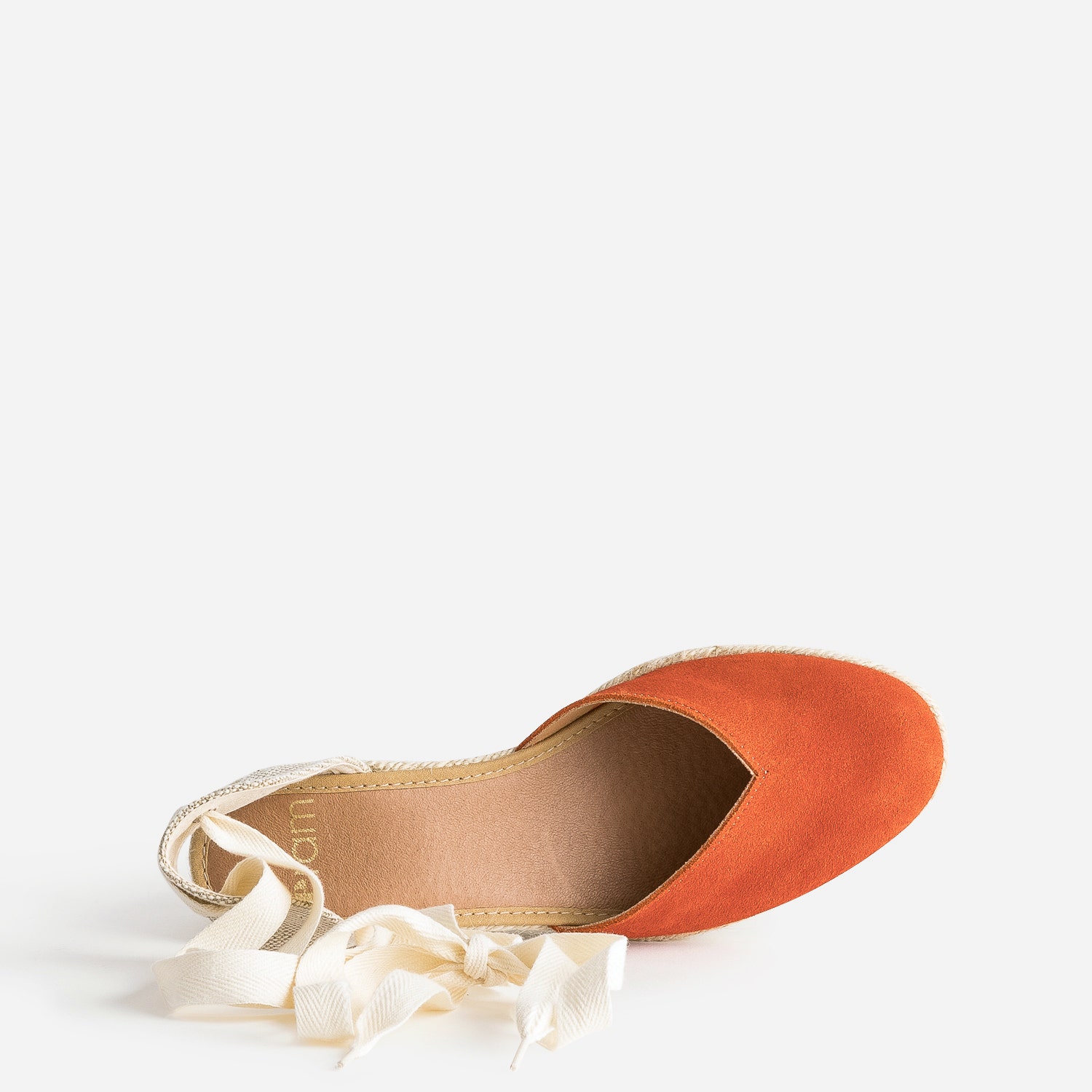 Espadrille compensée orange en cuir velours