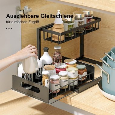 Kpaloft Ablageregal Kohlenstoffstahl Spülschrankregal ausziehbar 2 Etagen, Küchenregale Gewürzregal Waschbecken Steckregal