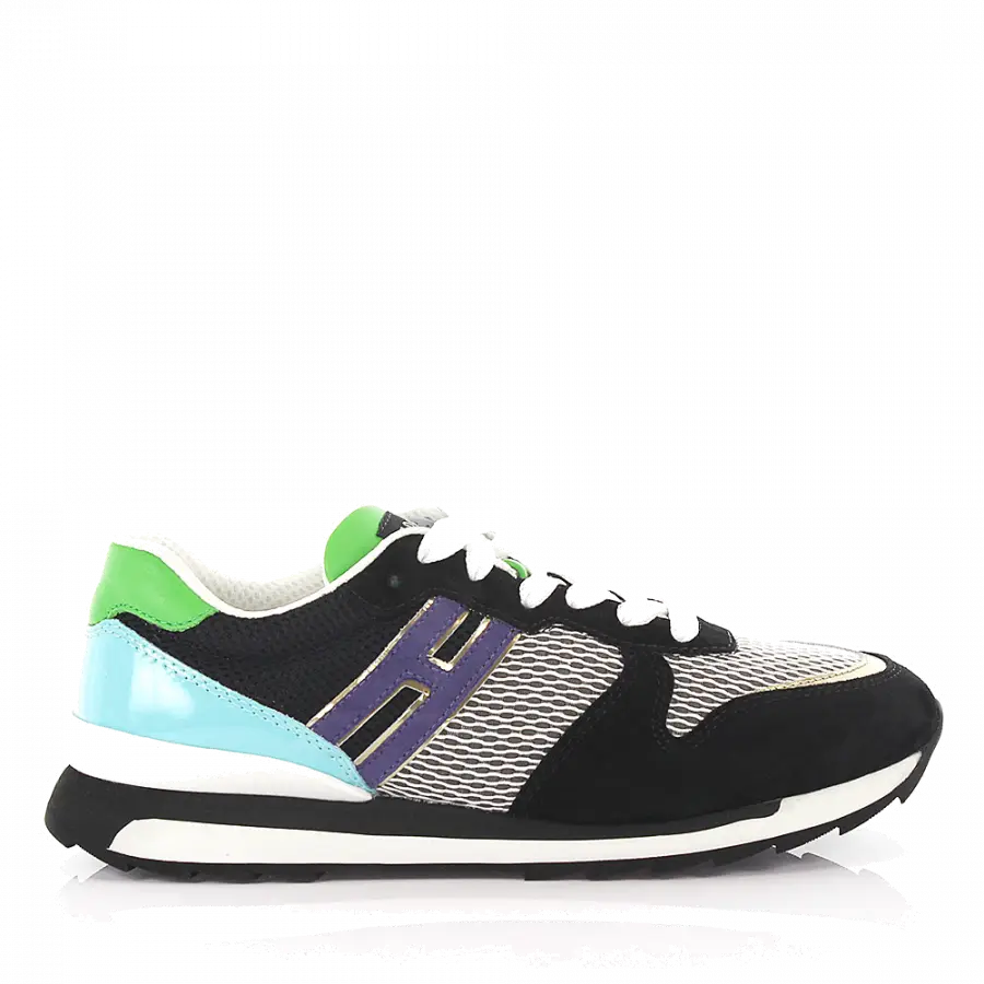 Hogan - Sneaker low R261 Veloursleder Logo schwarz türkis weiß - schwarz