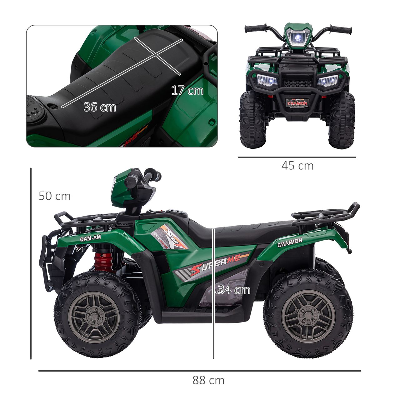 HOMCOM Elektro Kinderquad, Elektroauto, Elektro-Quad, Kinderfahrzeug, Grün