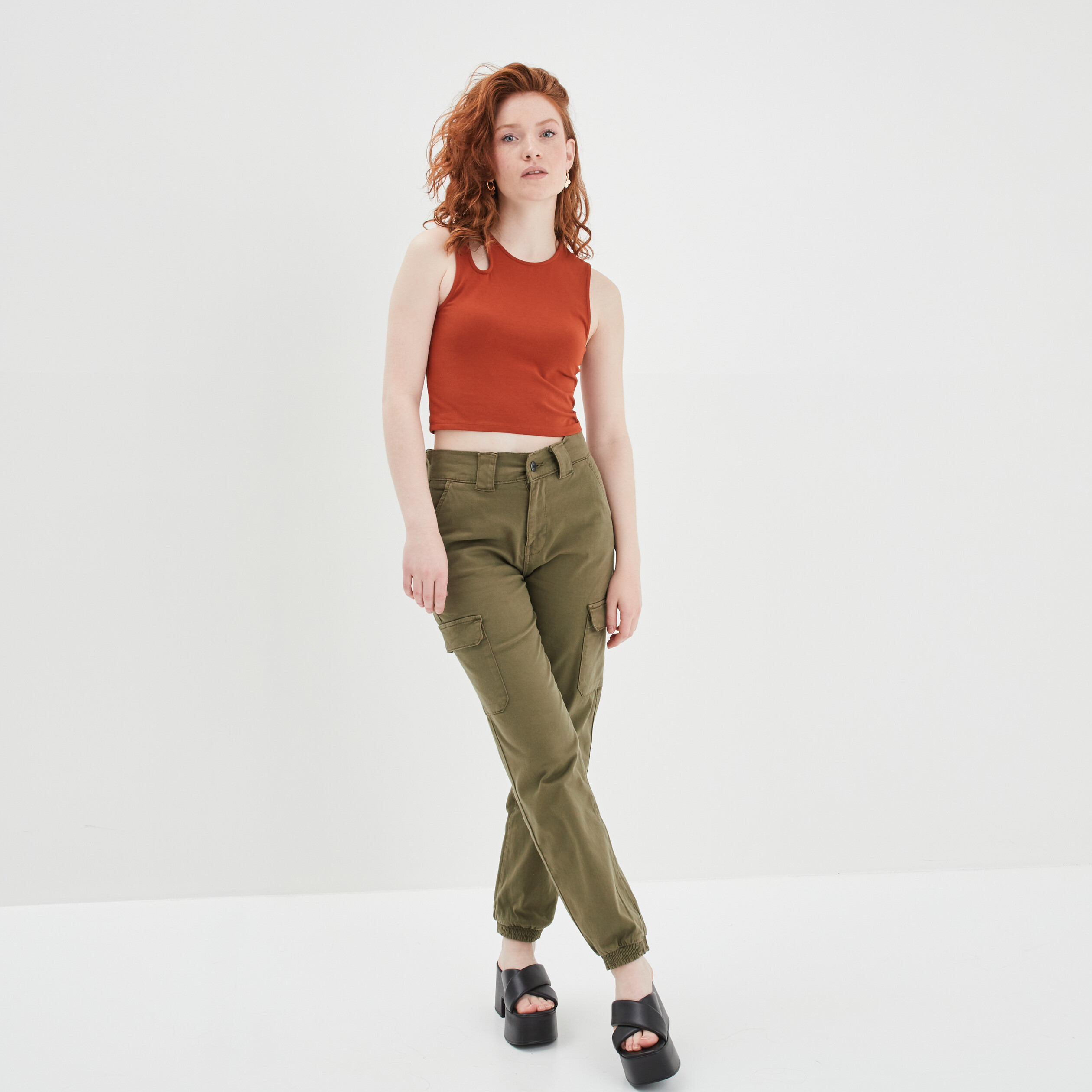 Débardeur cropped ajusté avec ouverture orange foncé femme | La Halle