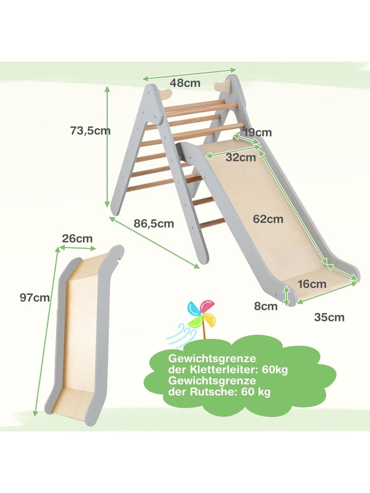 COSTWAY Kletterdreieck mit Rutsche in Grau günstig kaufen onesize