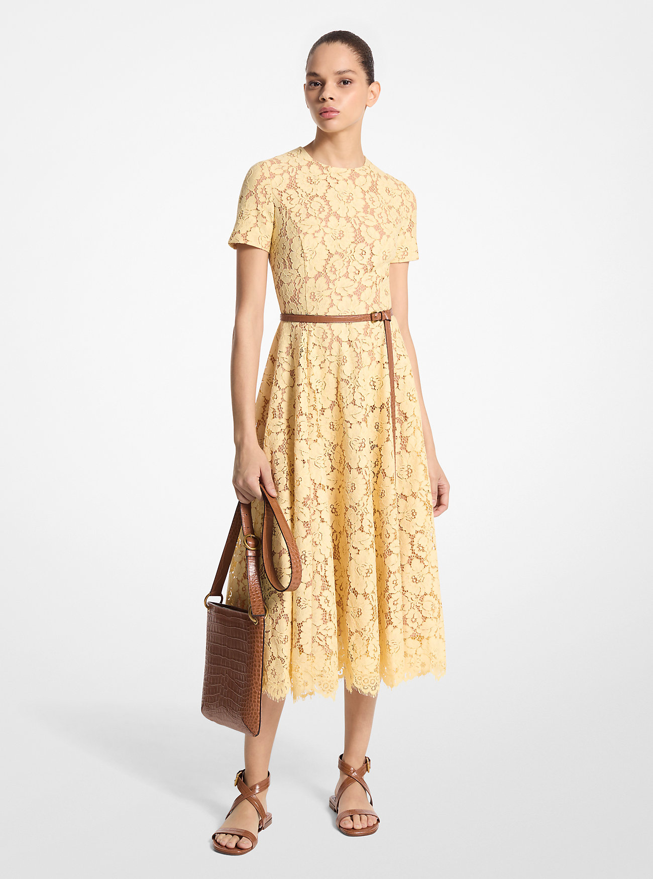 Cotton Blend Floral Lace Dress - Parchment
