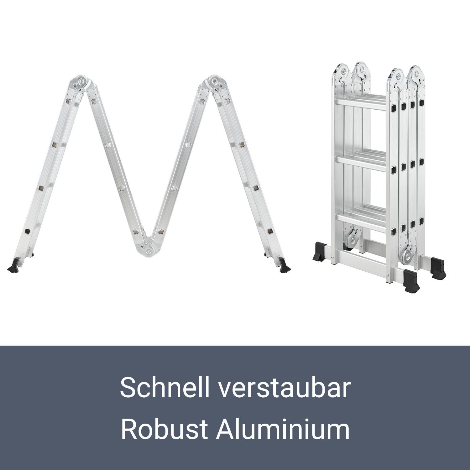 Juskys Vielzweckleiter Multifunktionsleiter, gummierte Standfüße, Gelenksystem, rutschfeste Trittfläche