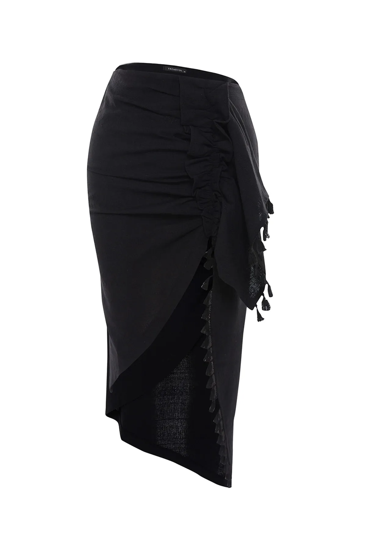 Trendyol Collection  Schwarzer Midi-Rock mit gewebten Quasten TBESS21ET0529