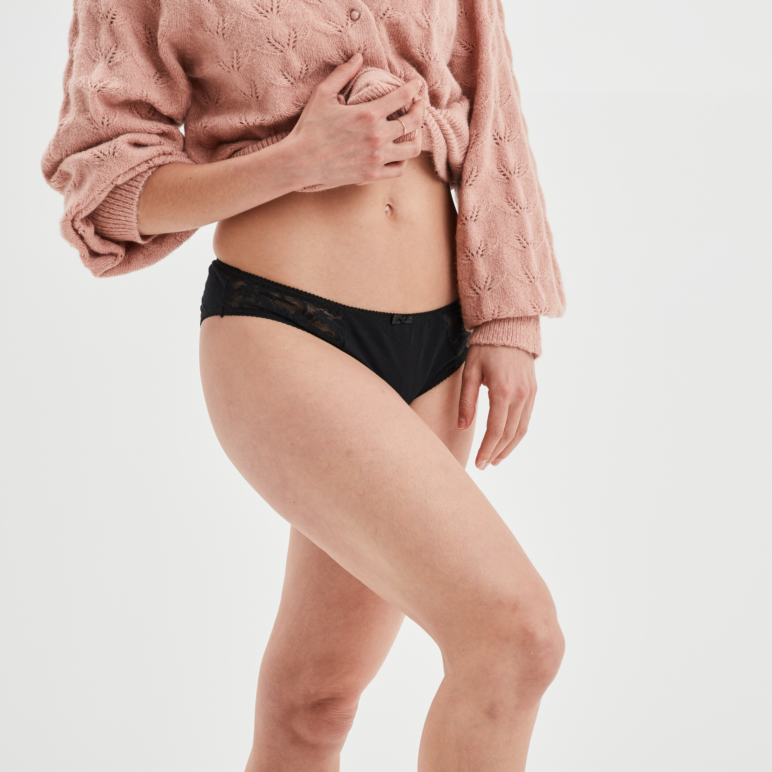 Culotte en coton avec dentelle noir femme | La Halle