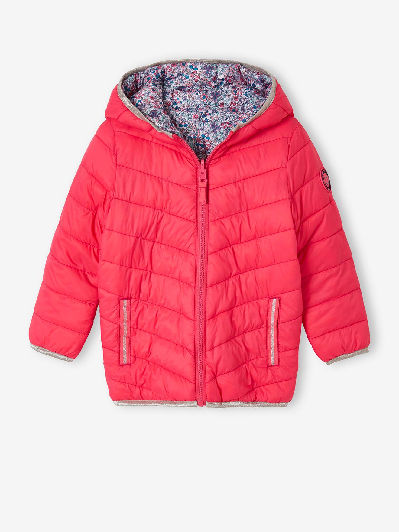 Doudoune à capuche légère réversible fille anthracite imprimé