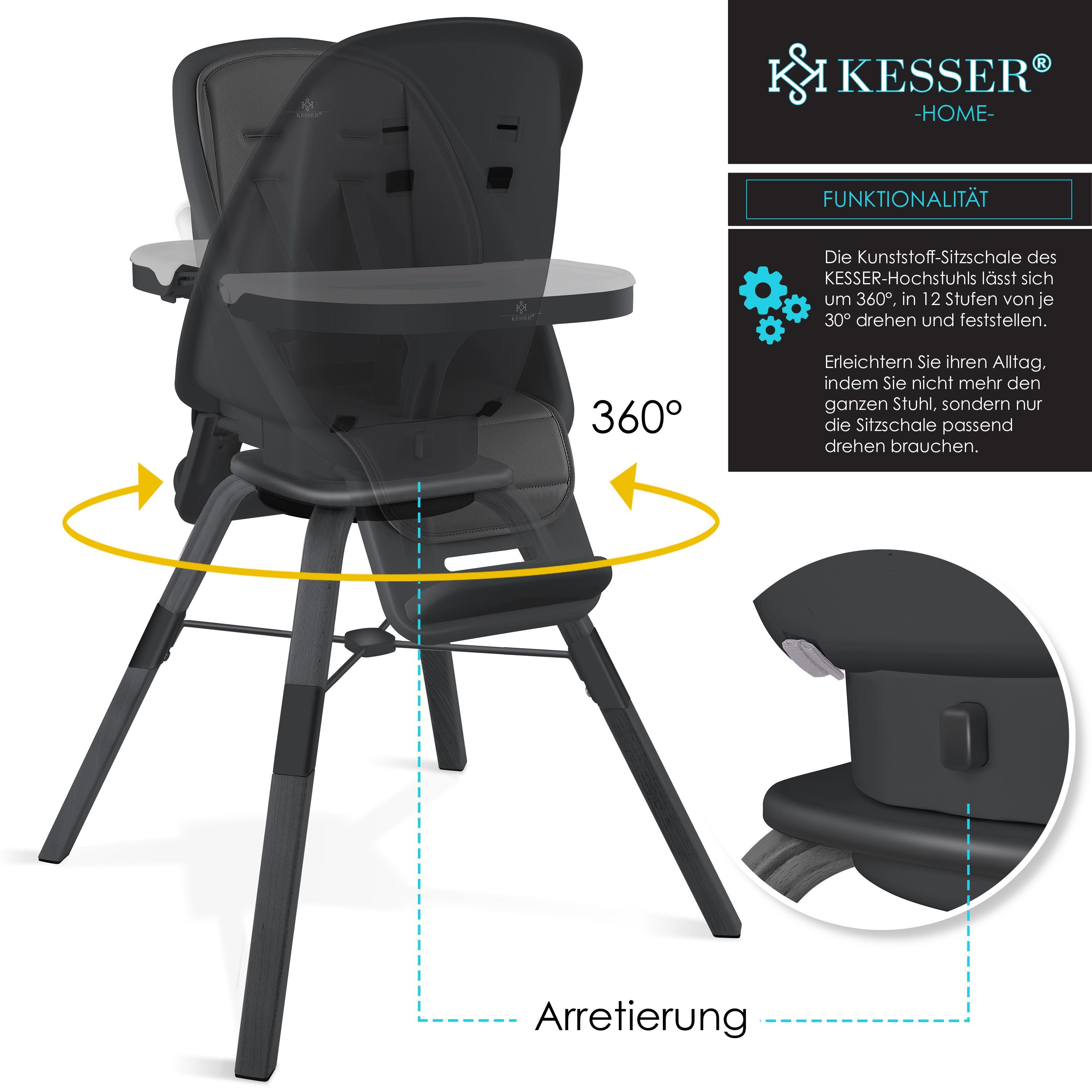 KESSER Hochstuhl, 3in1 Toni Hochstuhl Kinderhochstuhl, Babystuhl, Kombihochstuhl