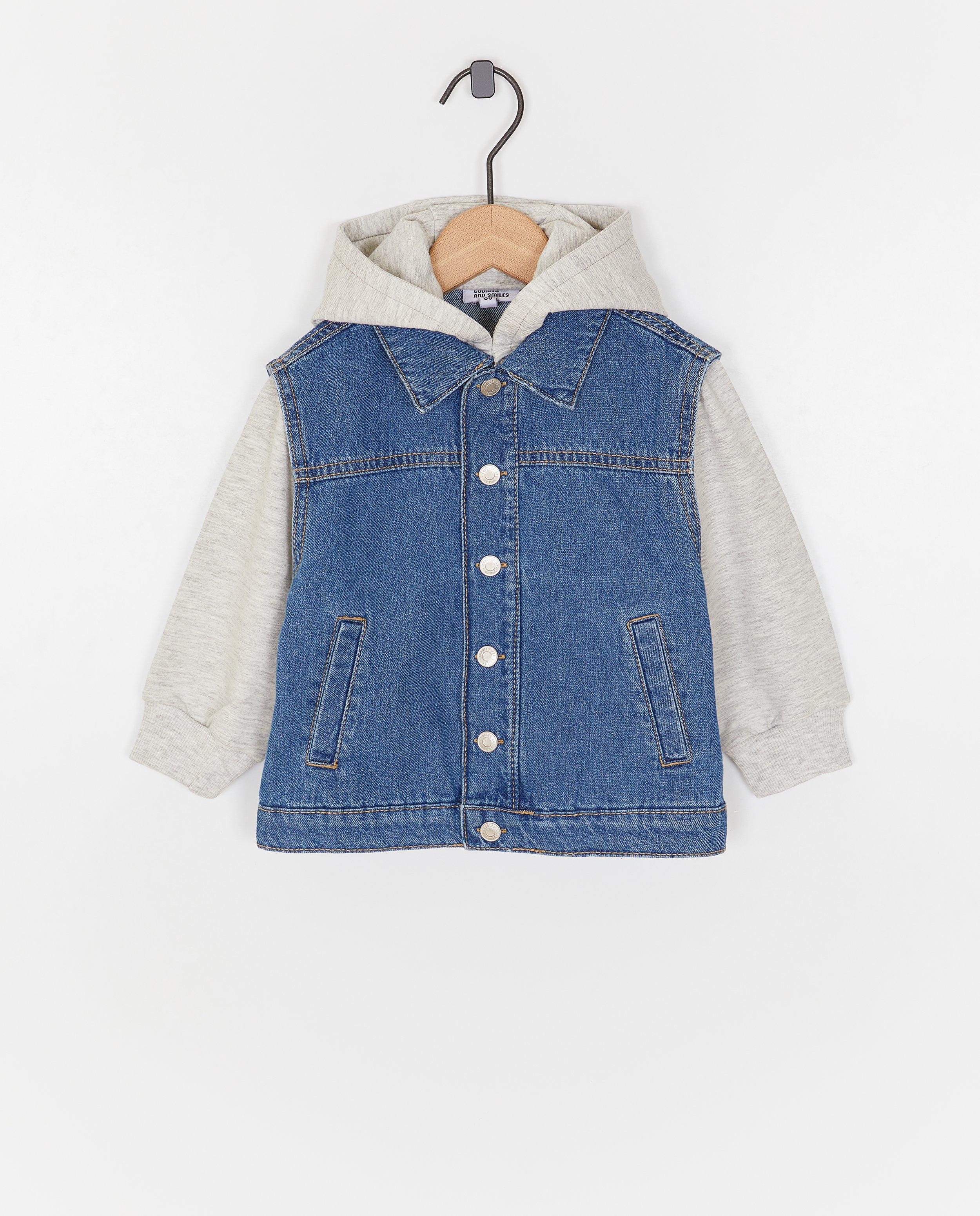 Cuddles and Smiles Denimskjorta med huva, unisex blå