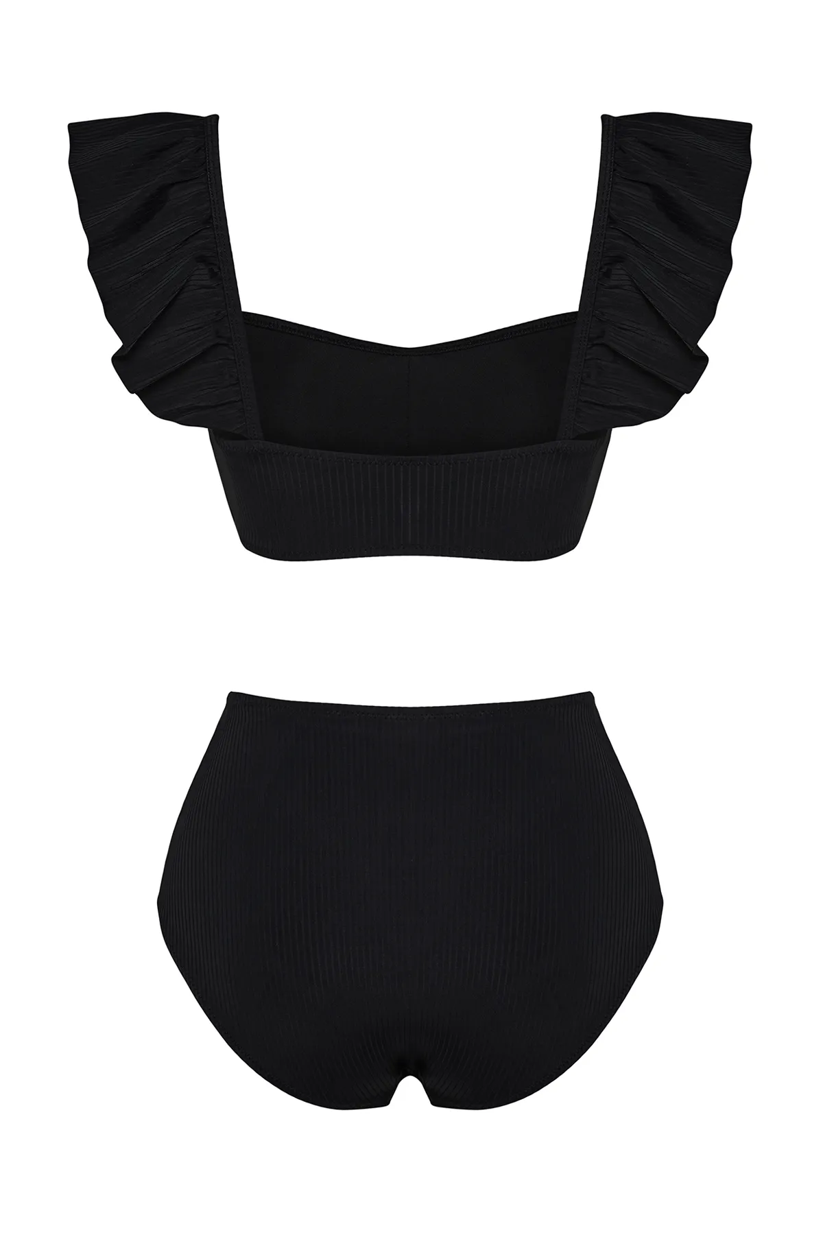 Trendyol Collection  Schwarzes Bralet-Rüschen-strukturiertes Hipster-Bikini-Set mit hoher Taille TBESS22BT0049