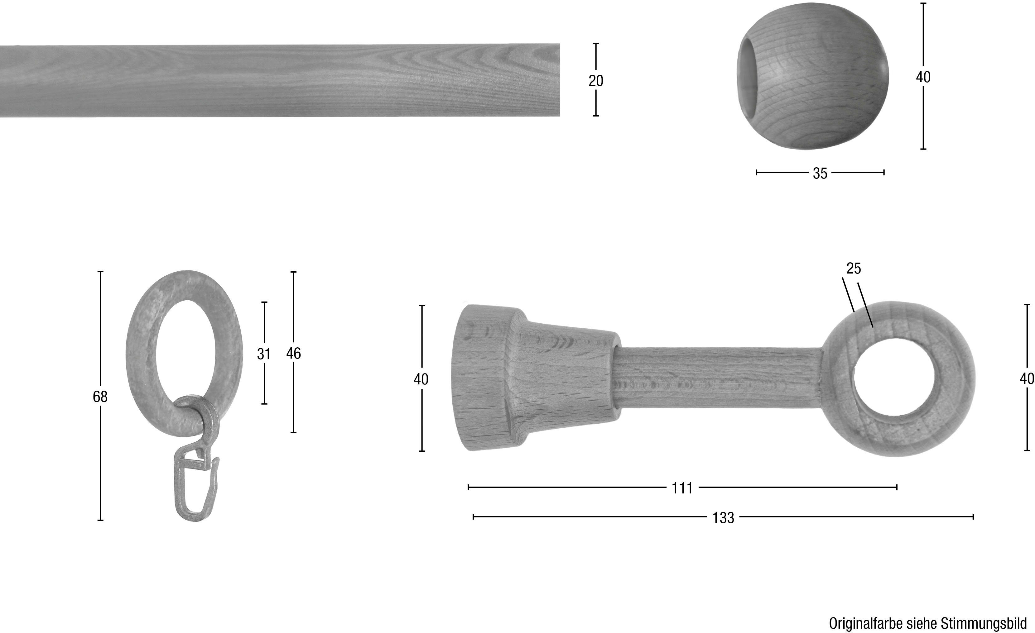 Gardinenstange Lukas, GARESA, 1-läufig, Fixmaß, mit Bohren, Fixlänge 120, 160, 200 cm, mit Ringe