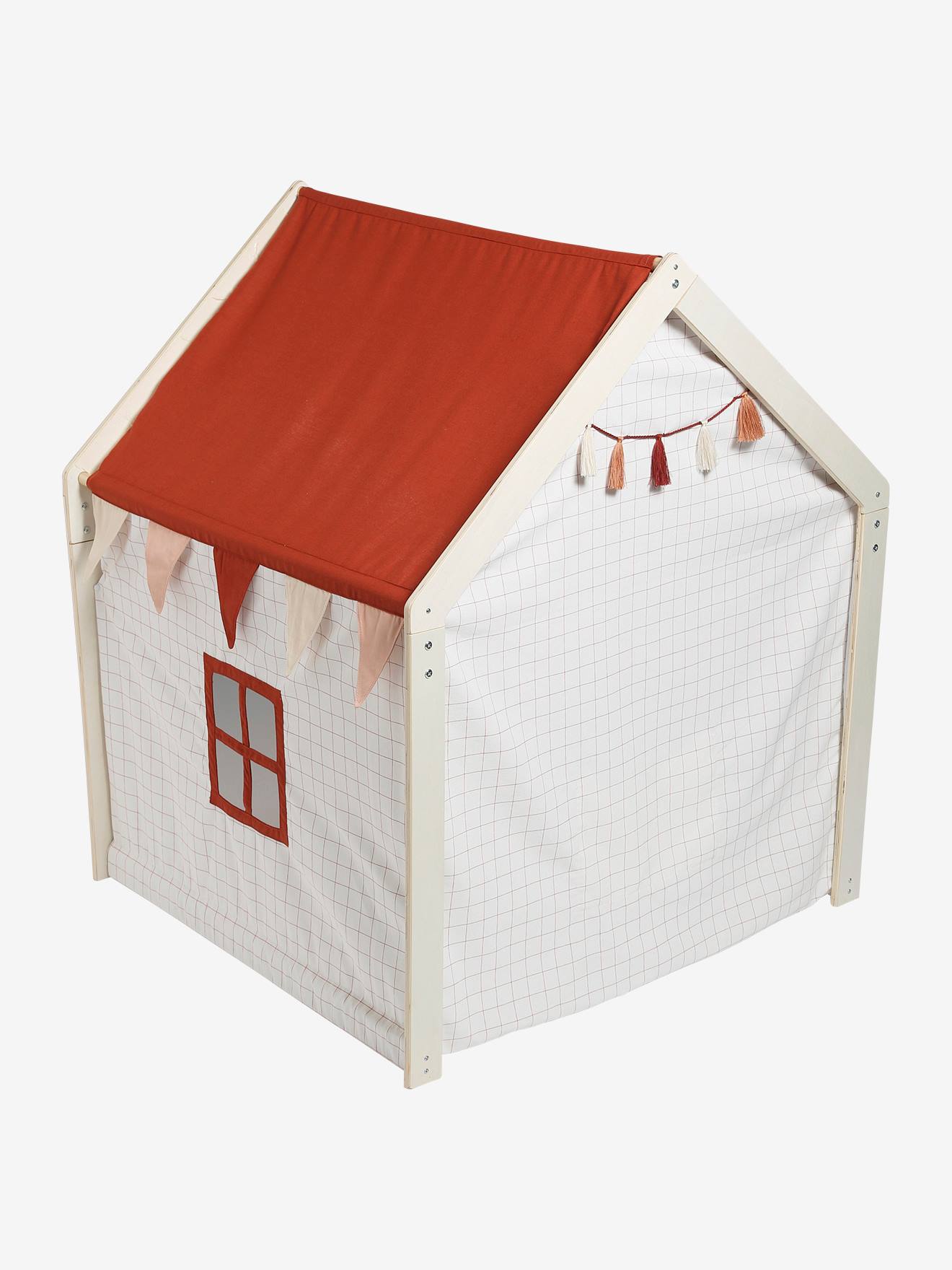 Vertbaudet Kinder Spielzelt, Spielhaus aus Stoff/Holz FSC - wollweiß
