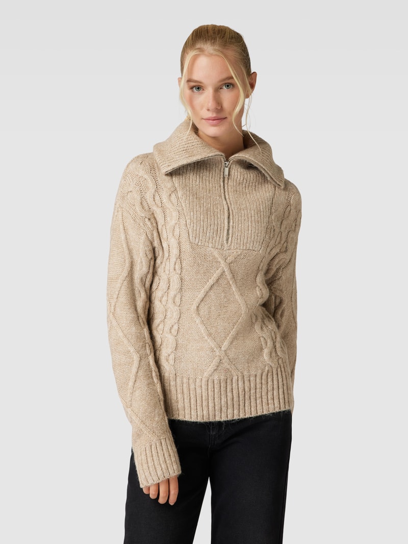 Strickpullover mit Troyer-Kragen in beige