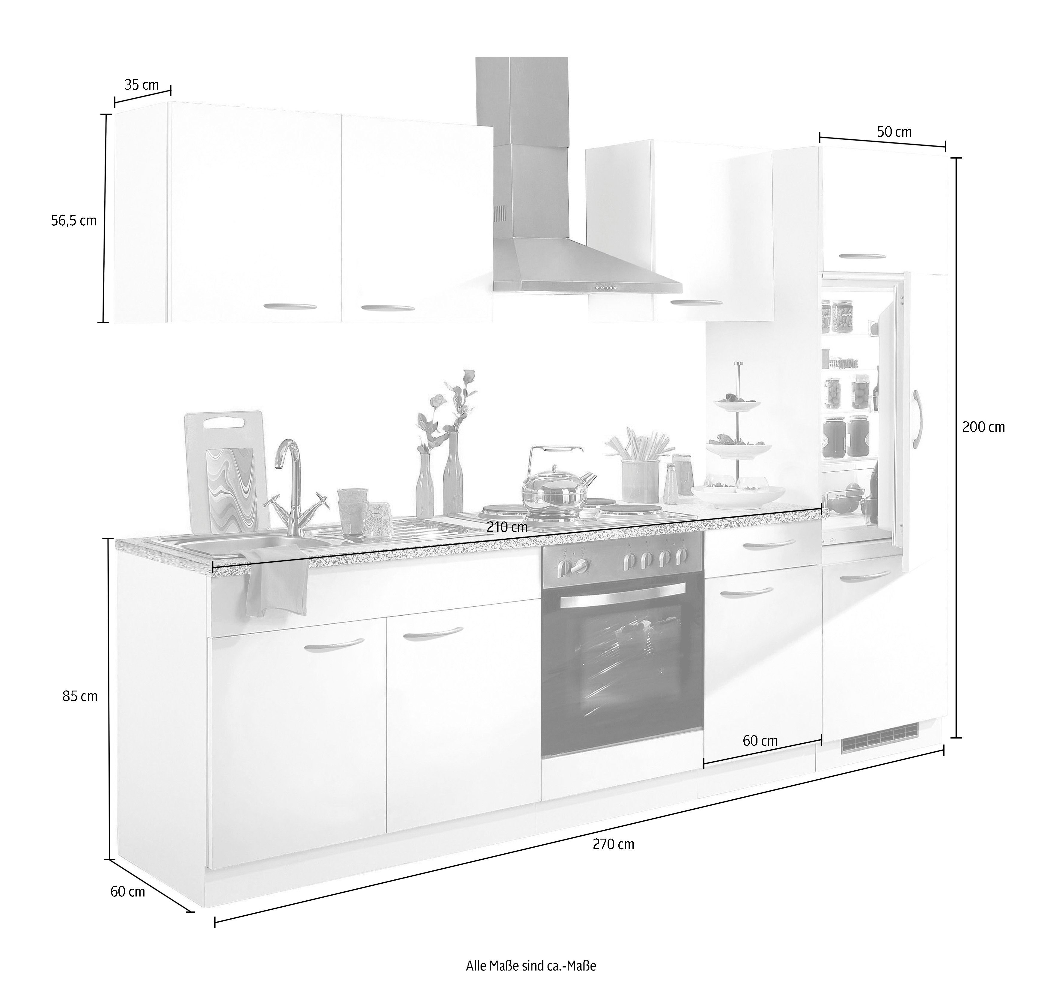 wiho Küchen Küchenzeile Kiel, mit E-Geräten, Breite 270 cm