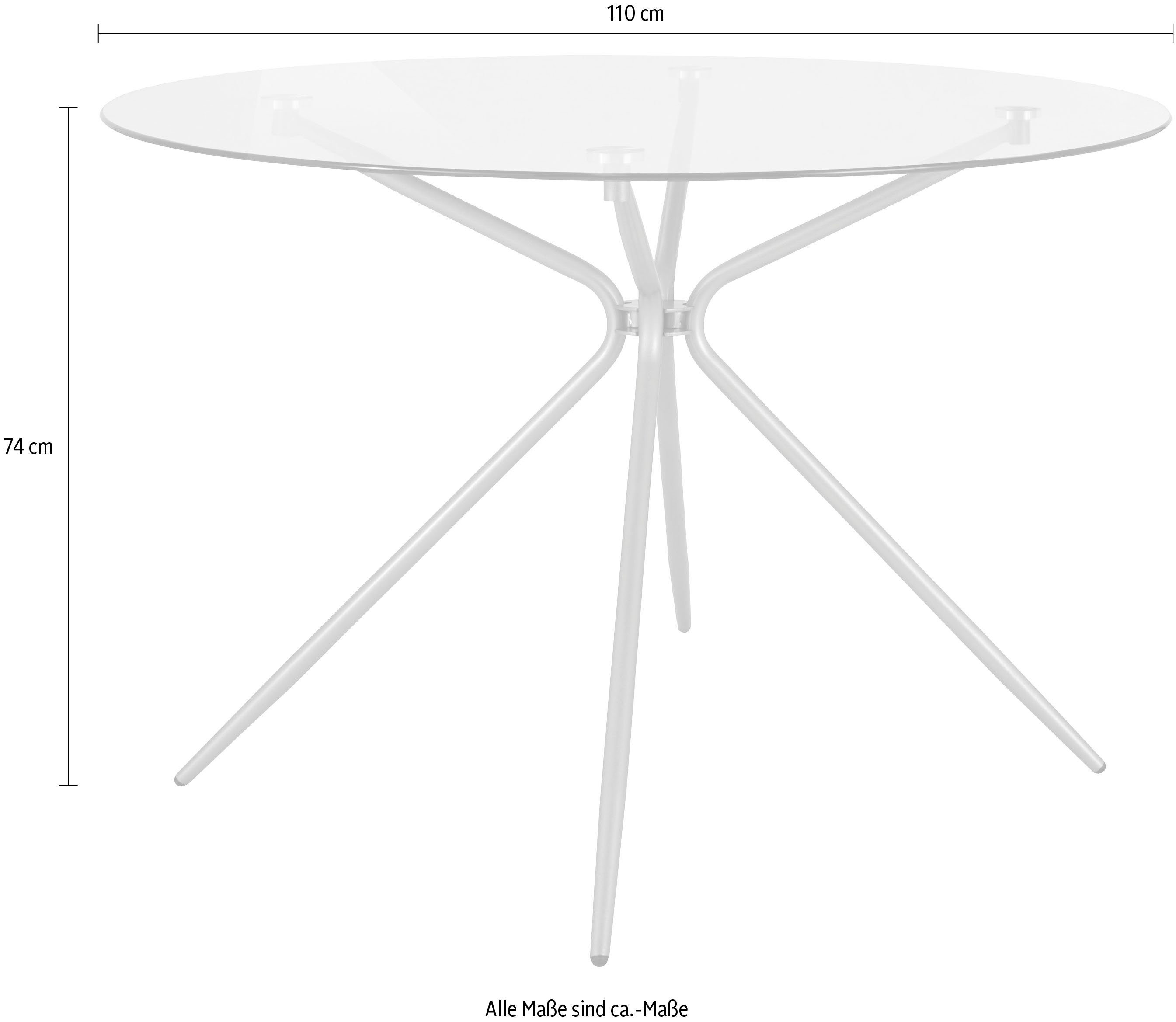 INOSIGN Glastisch Silvi, rund, Ø 110 cm, Metallgestell in messingfarben